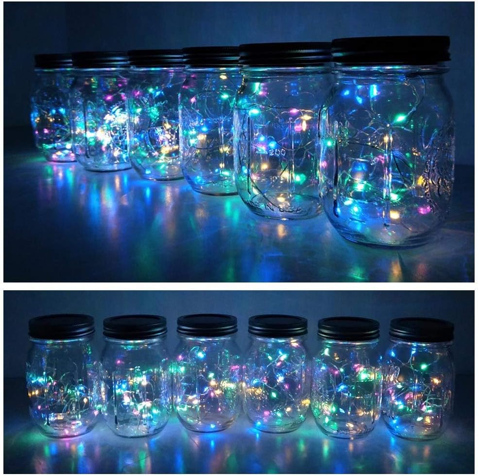 Decorman Solar Mason Jar Lid Lights, 6 Pack 20 LED Waterproof String Fairy Star Firefly Jar Lids Lights for Patio Garden Yard Lawn Party Wedding Christmas Decoration(Jars & Hangers Not Included)