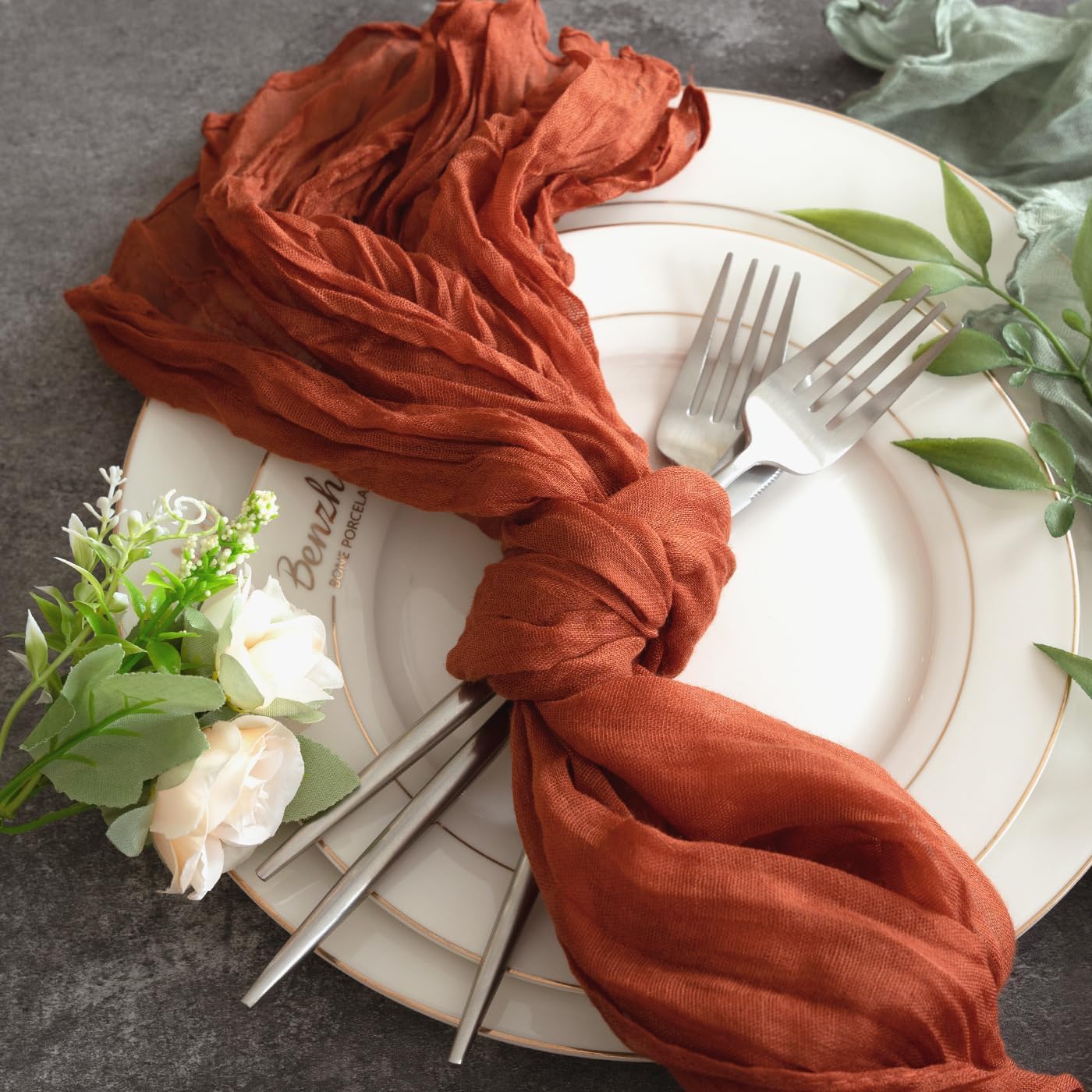 Sioloc Terracotta Table Cloth Cheesecloth Table Runner 10ft Rustic for Tea Wedding Party Baby Bridal Centerpiece Fall Decor for Home Halloween Thanksgiving