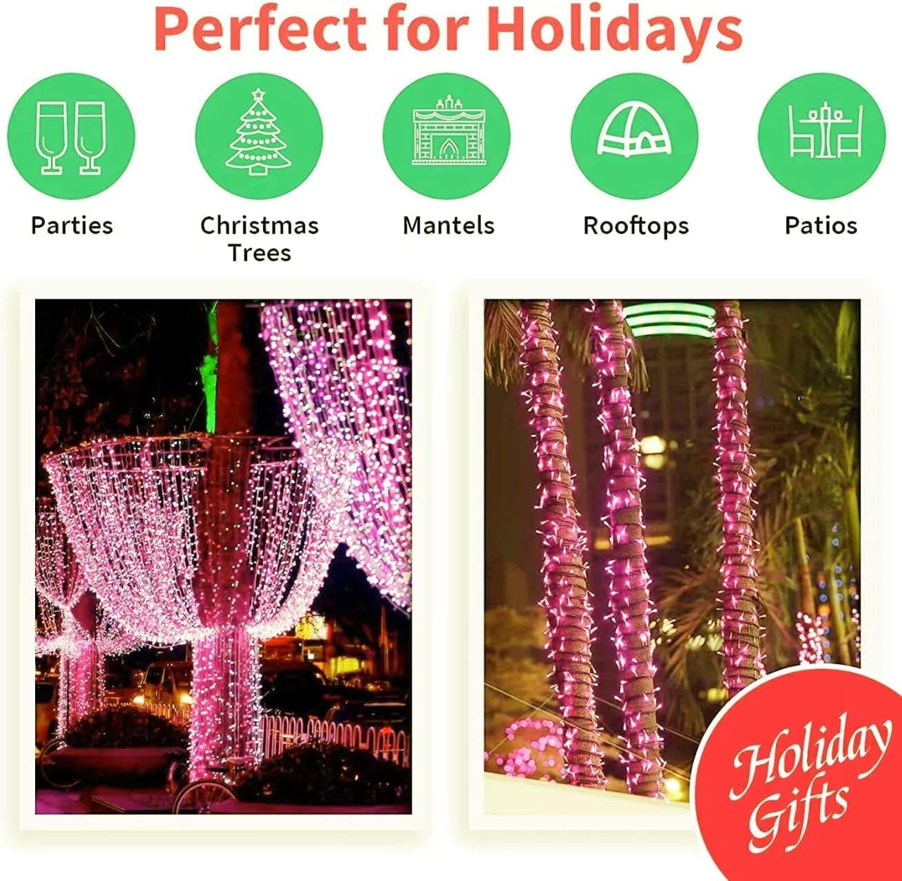 LAMPHOME 66ft Christmas Decorative Mini Lights,200 LED Transparent Wire Fairy Starry String Lights Plug in, 11 Lighting Modes, for Indoor Outdoor Xmas Tree Wedding Party Decoration (Pink)