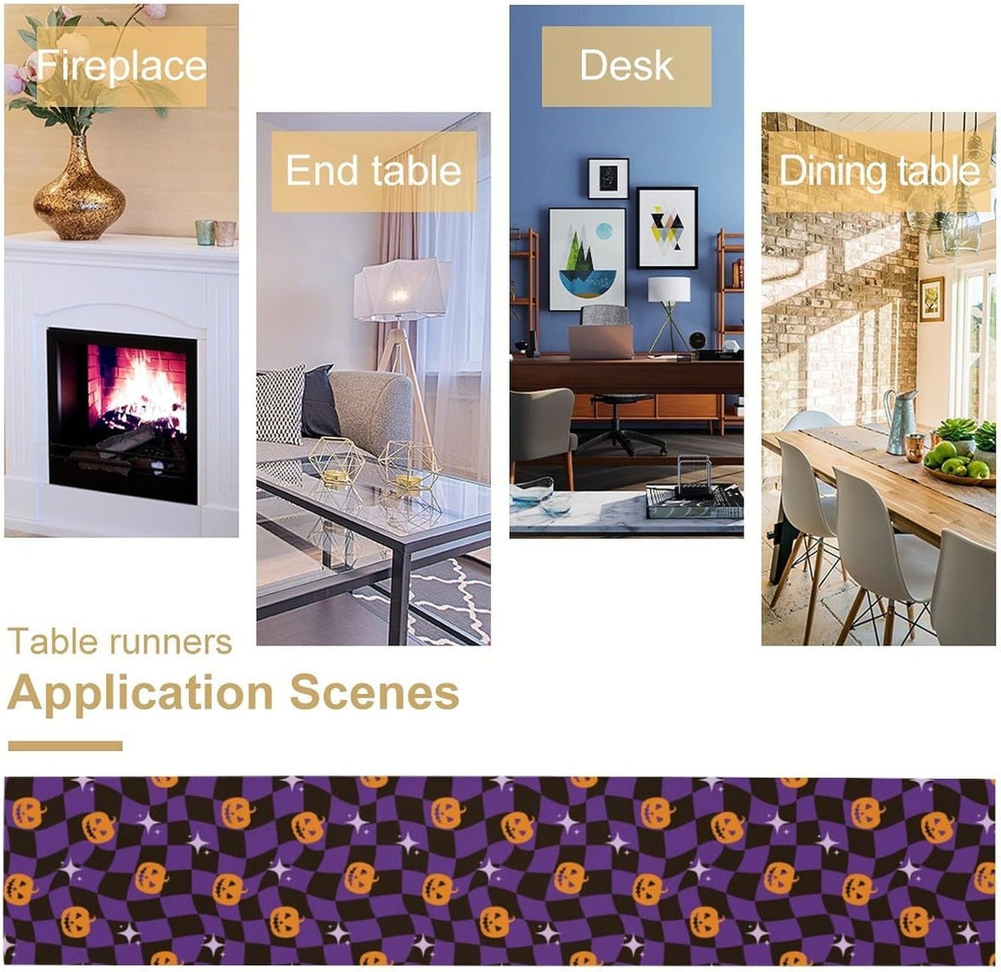 Halloween Table Runner,Purple Checkered Pumpkin Table Runner for Kitchen Dining Table Decoration Home Party Decor 13x70 Inch