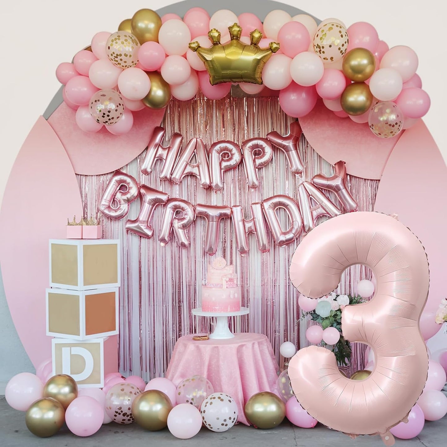 Pink Number 3 Balloon, 40 Inch Giant Pastel Light Pink Number Balloons 0-9 for Girls, Self Inflating Helium Foil 3rd Birthday Balloon 3 for Anniversary Baby Shower Coquette Princess Party Decorations