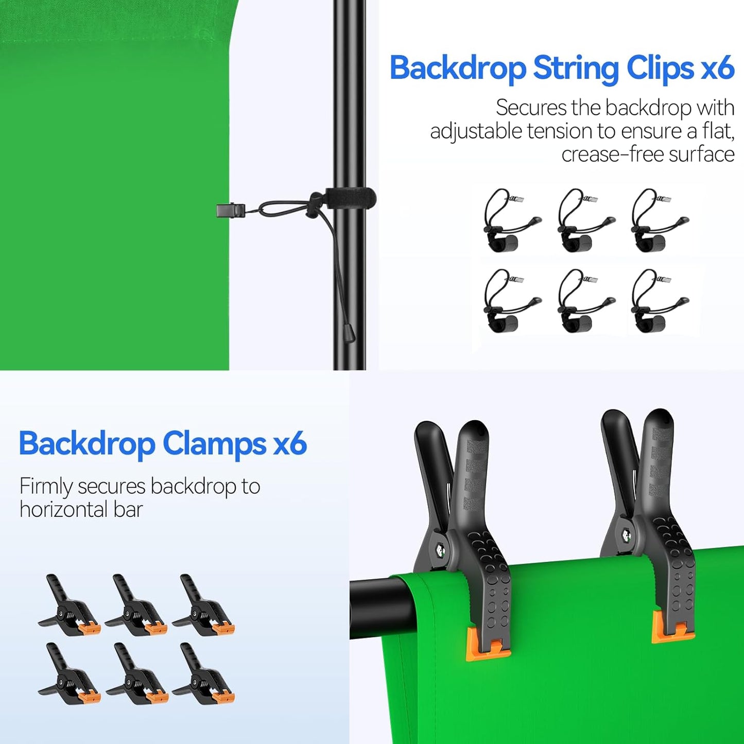 EMART Photo Video Studio 7 x 10ft Green Screen Backdrop Stand Kit, Photography Background Support System with 6 x 9ft 100% Cotton Muslin Chromakey Curtain