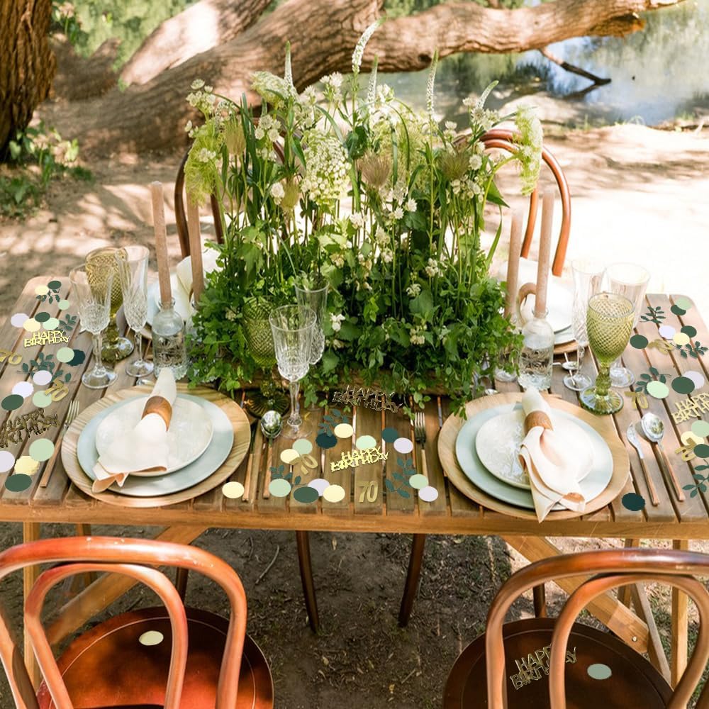 Sage Green 70th Happy Birthday Confetti, 70th Birthday Table Decorations Scatter Green Gold Foil Cake Confetti Decorations for 70 Bday Women Men Party Decor 230 Pcs