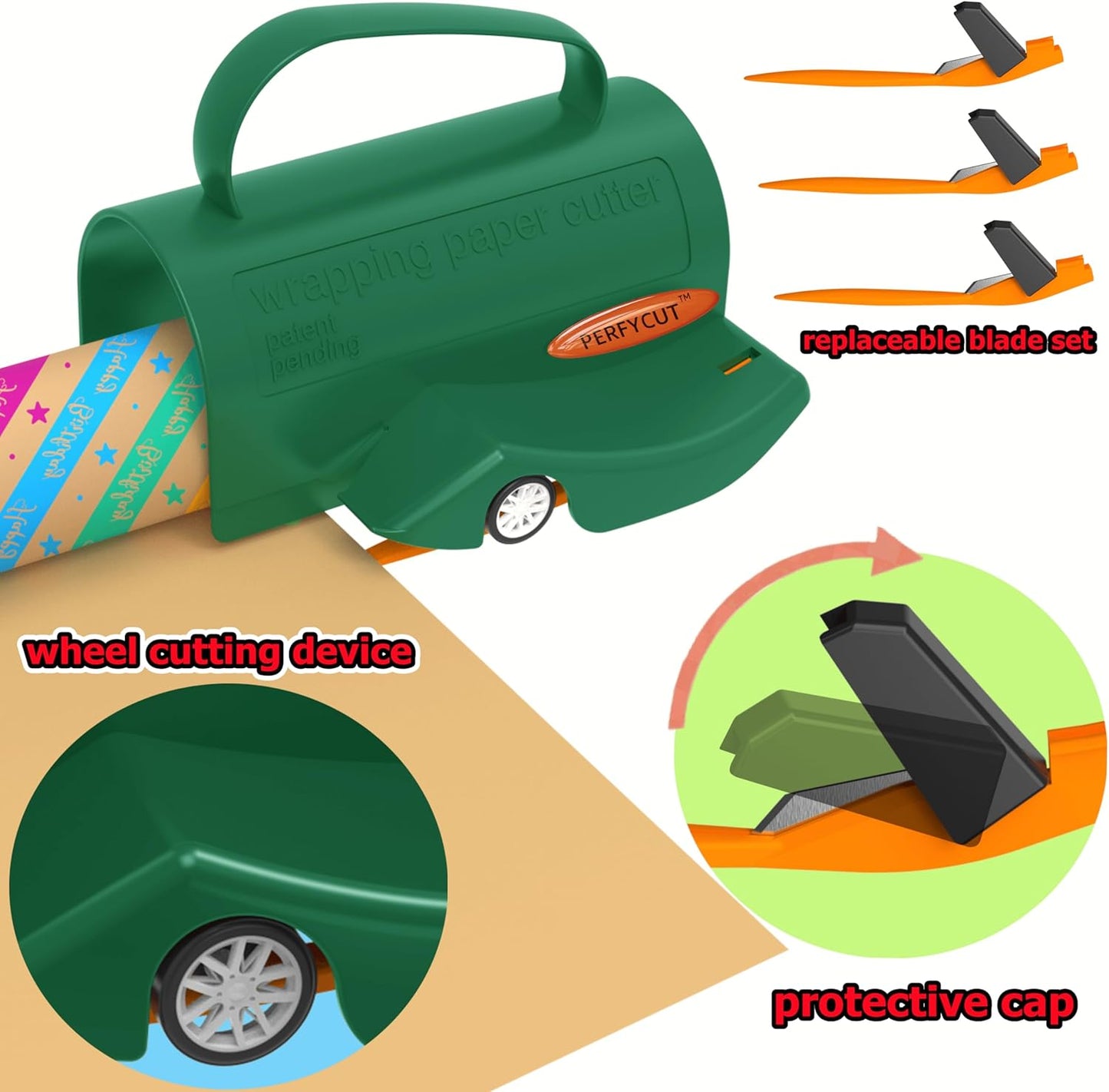 Wrapping Paper Roll Cutter Tool with 3 pcs Replaceable Blade Kit Gift Wrapping Paper Cutter for Christmas and Birthday Wrapping Paper Gift Wrap Cutter Holder Tube Slicing Trimming.