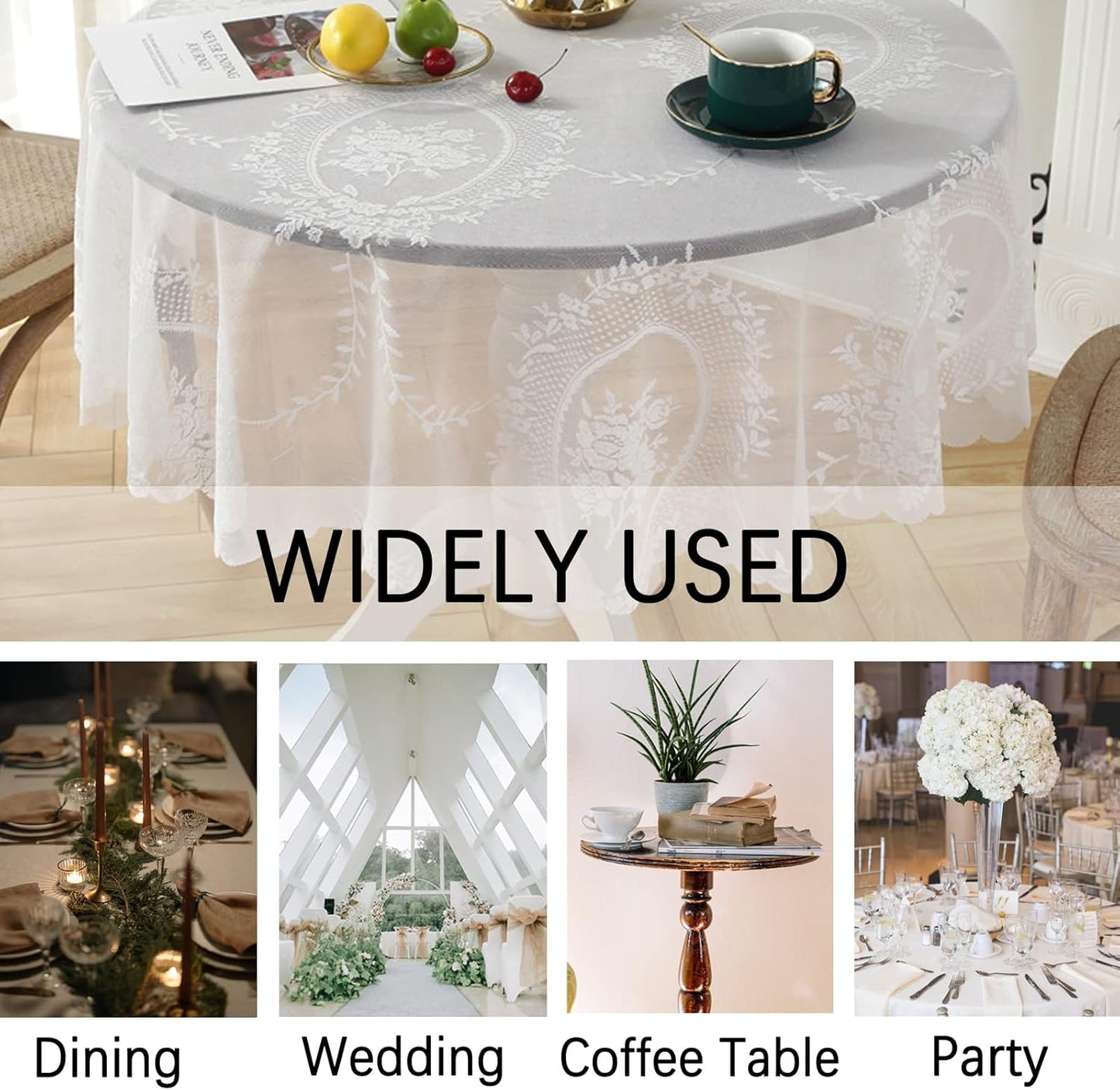 Jeloris Round Lace Tablecloth with Elegant Scalloped Bottom for Any Special Event Such as Wedding, Birthday Party, Baby Shower, Anniversary (48 inch, Style 6)