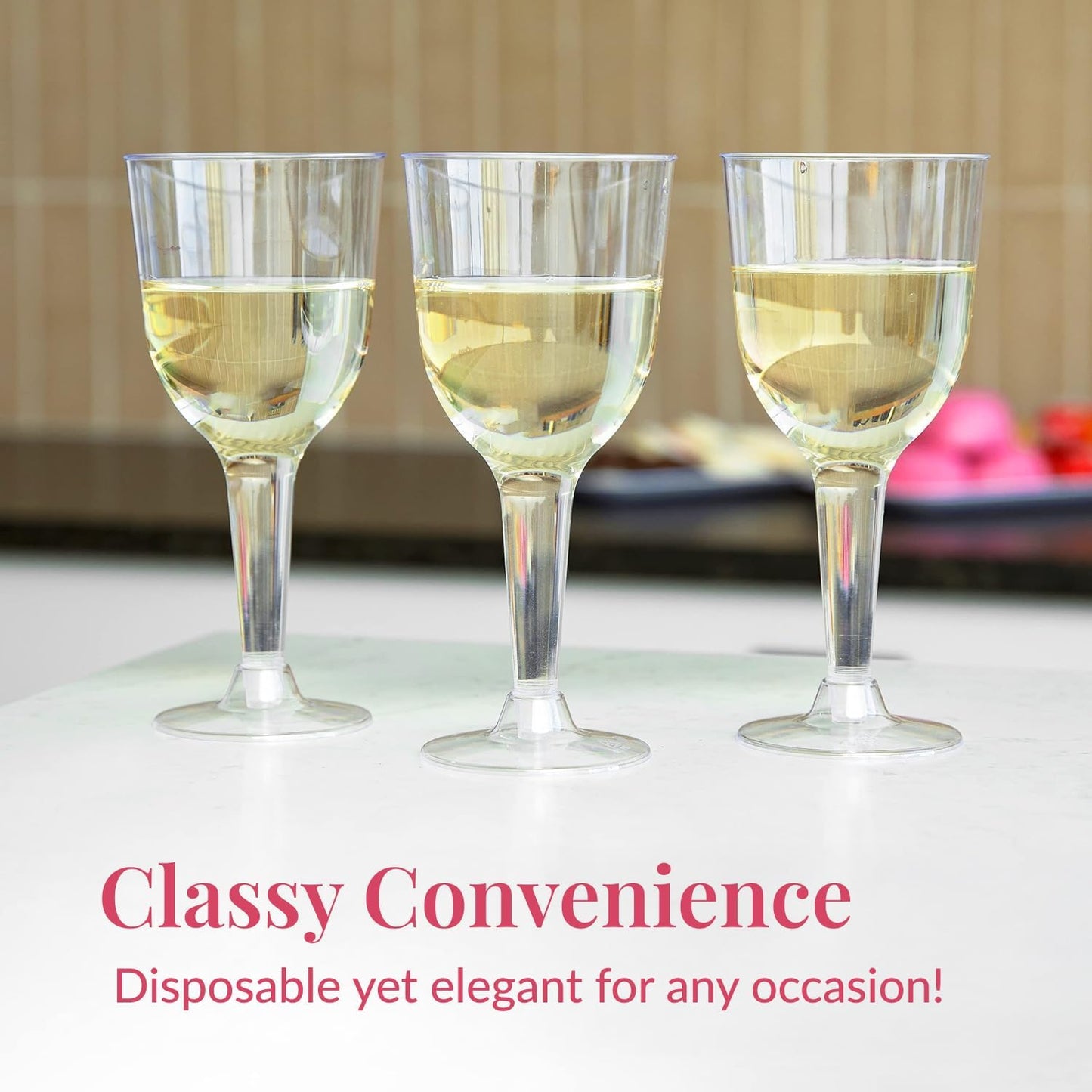 Prestee 24 Clear Stemmed Plastic Wine Glasses - 10 oz Disposable Wine Glasses for Parties - Plastic Wine Cups with Stem for Weddings, Wine Tasting, Patio Gatherings, and Elegant Party Supplies