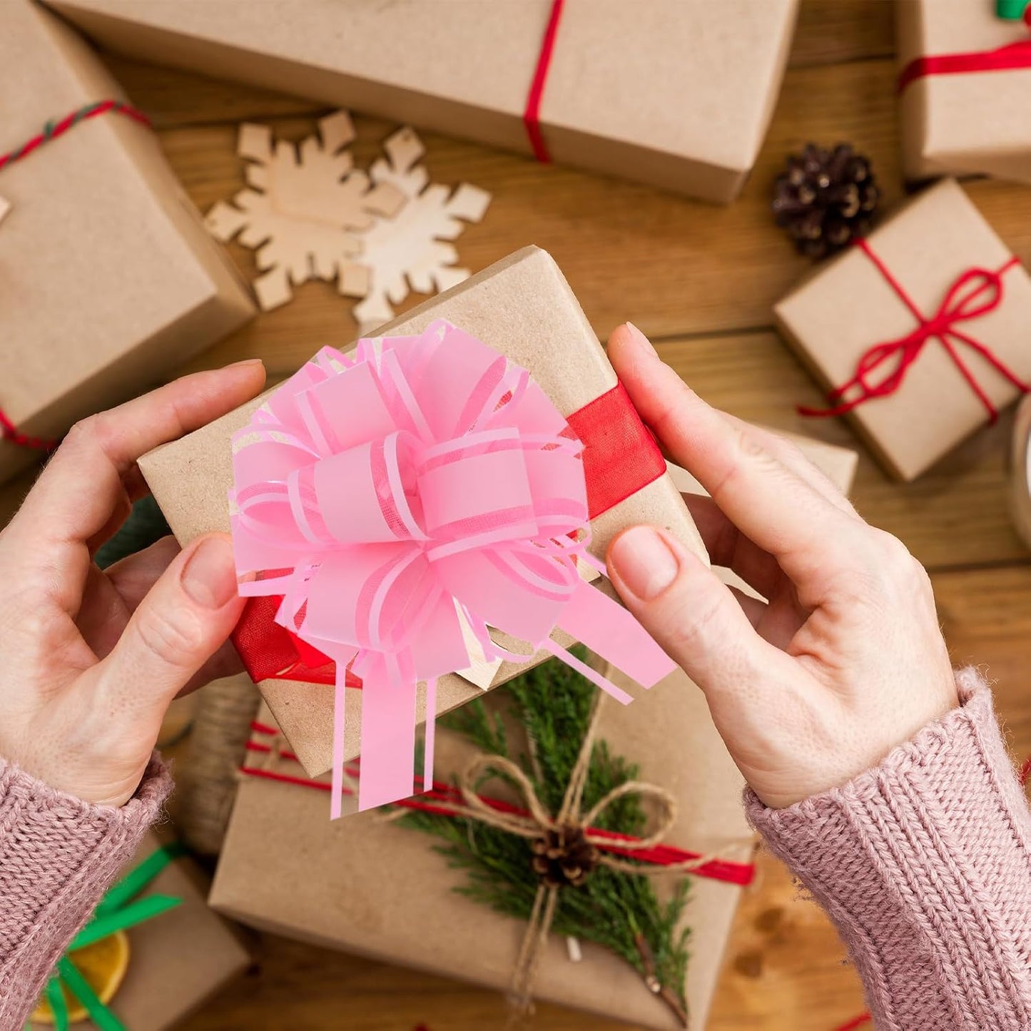 40 Pieces 6 Inches and 3 Inches Pull Bow Wrapping Pull Bow Ribbon Pull Bows for Wedding Baskets,Large Bows for Presents. (Pink)