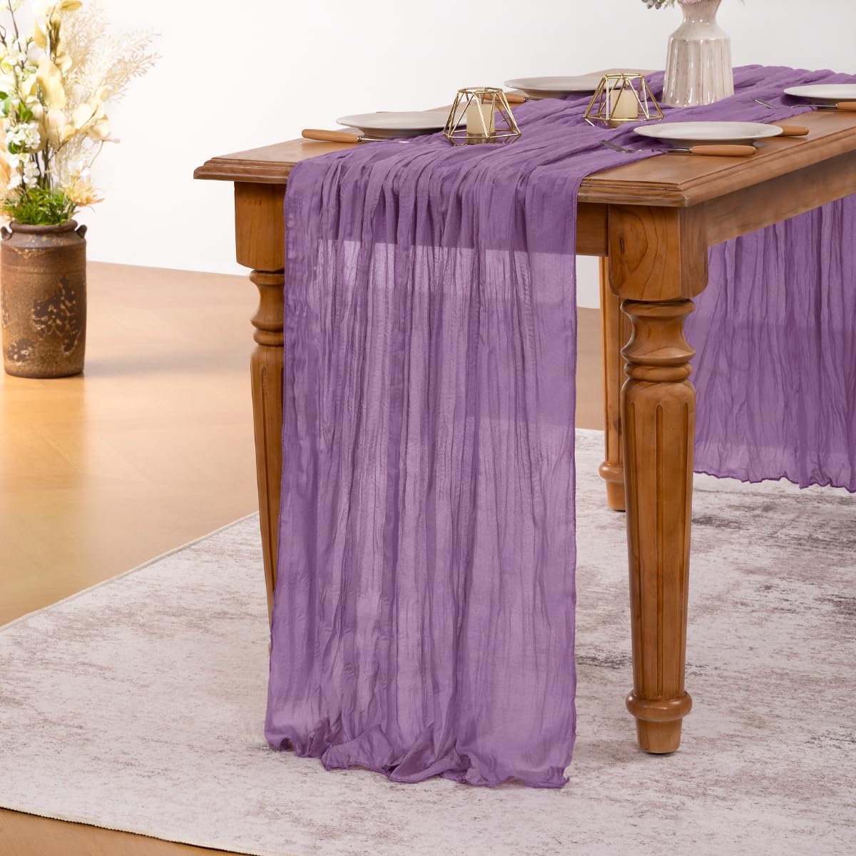 MLMW 4 Pack Fall Table Runner Purple Cheesecloth Boho Rustic Sheer Cheese Cloth Table Runner 160 inch 13.3ft for Halloween Wedding Party Baby Bridal Shower Birthday