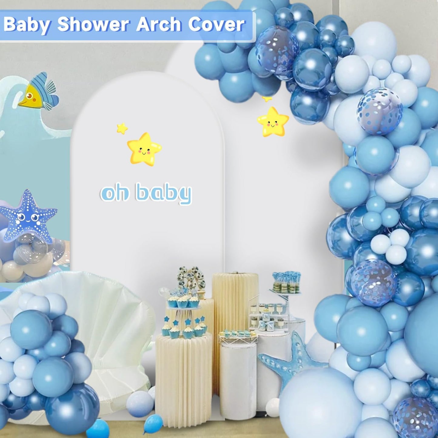 Hemmotop White Arch Backdrop Cover Set 7.2 ft, 6 ft, 2 Sided Stretchy Spandex Fitted Balloon Arch Stand Backdrop for Wedding, Birthday Party, Baby Shower