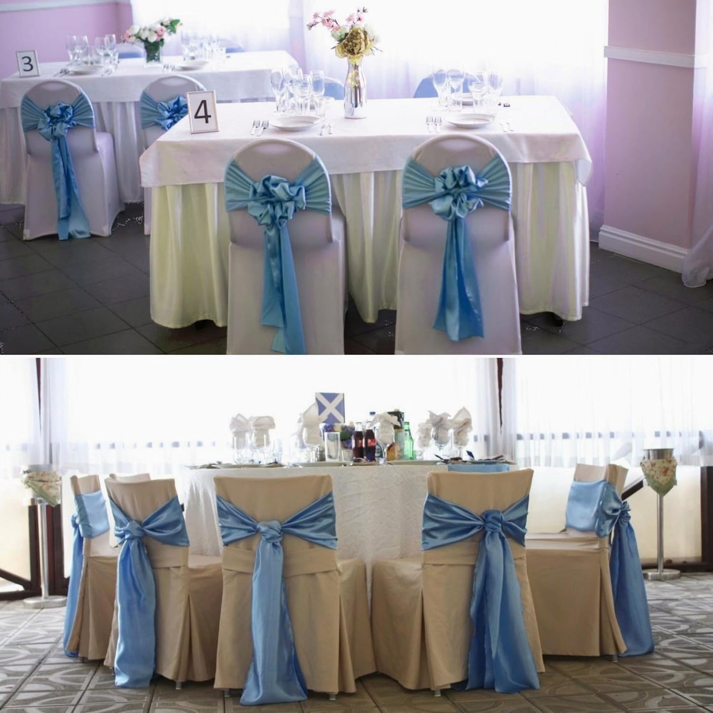 100 PCS Satin Chair Sashes Decorative Bow Chair Sashes Ties Back Ribbon Bows Seat Cover Band for Wedding Birthday Party Hotel Ceremony Reception Event Banquet Home Kitchen Decor(7x108inch,Dusty Blue)