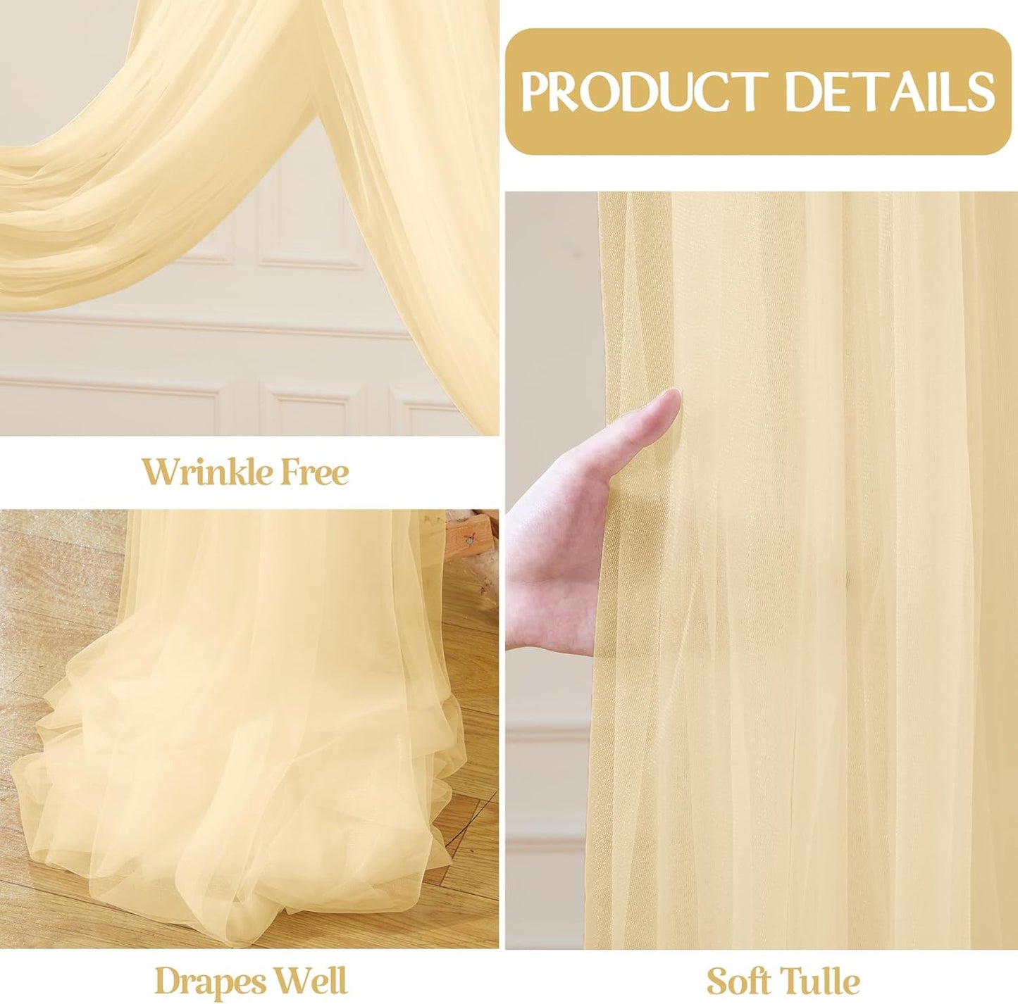 Champagne Arch Draping Fabric for Wedding, 2 Panels 60" x 26Ft Chiffon Drapery Fabric Drapes Backdrop for Wedding Ceremony Baby Shower Bridal Shower Decoration