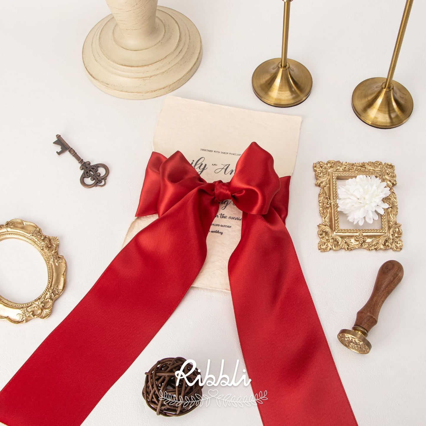 Ribbli Red Double Faced Satin Ribbon, 3” x Continuous 10 Yards,Use for Bows Bouquet,Christmas Gift Wrapping,Floral Arrangement