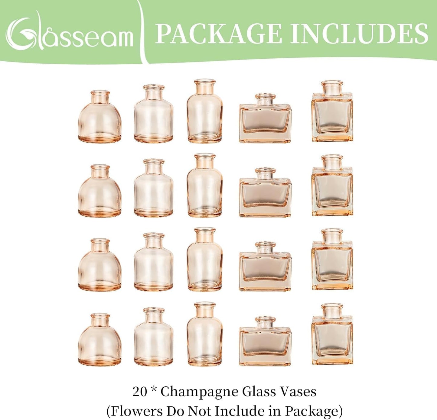 Glasseam Mini Bud Vases for Centerpieces: Clear Small Flower Vase Set of 20 Cute Tiny Glass Table Centerpieces Modern Wedding Birthday Party Baby Shower Dining Room Decoration Champagne