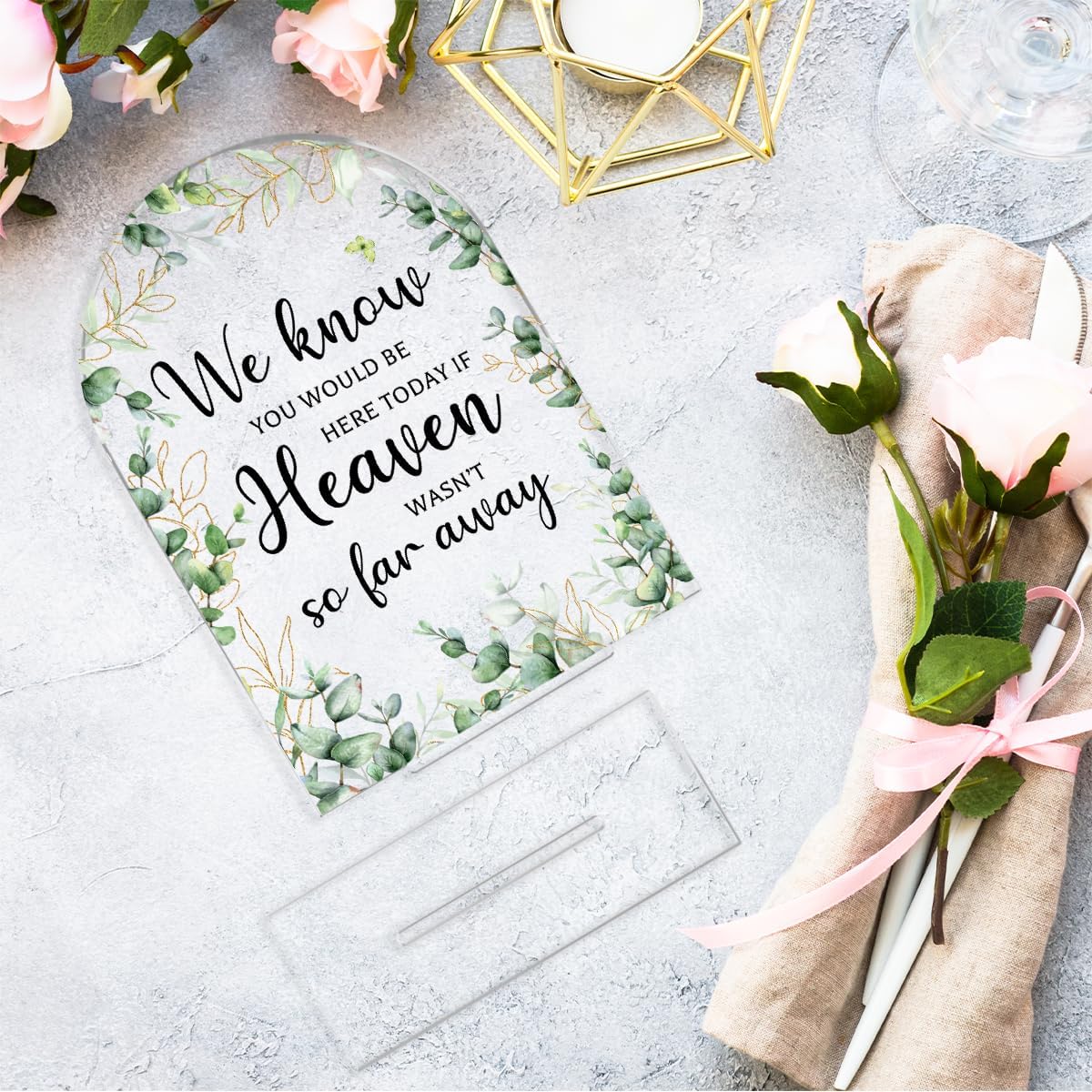 Wedding Memorial Sign,Heaven Wasn't So Far Away Sign,Wedding Supplies 5x7 Inch, Wedding Decor Loving Memory Sign for Ceremony And Reception,Arch Acrylic Table Signs for Anniversary, Event ((Foliage)