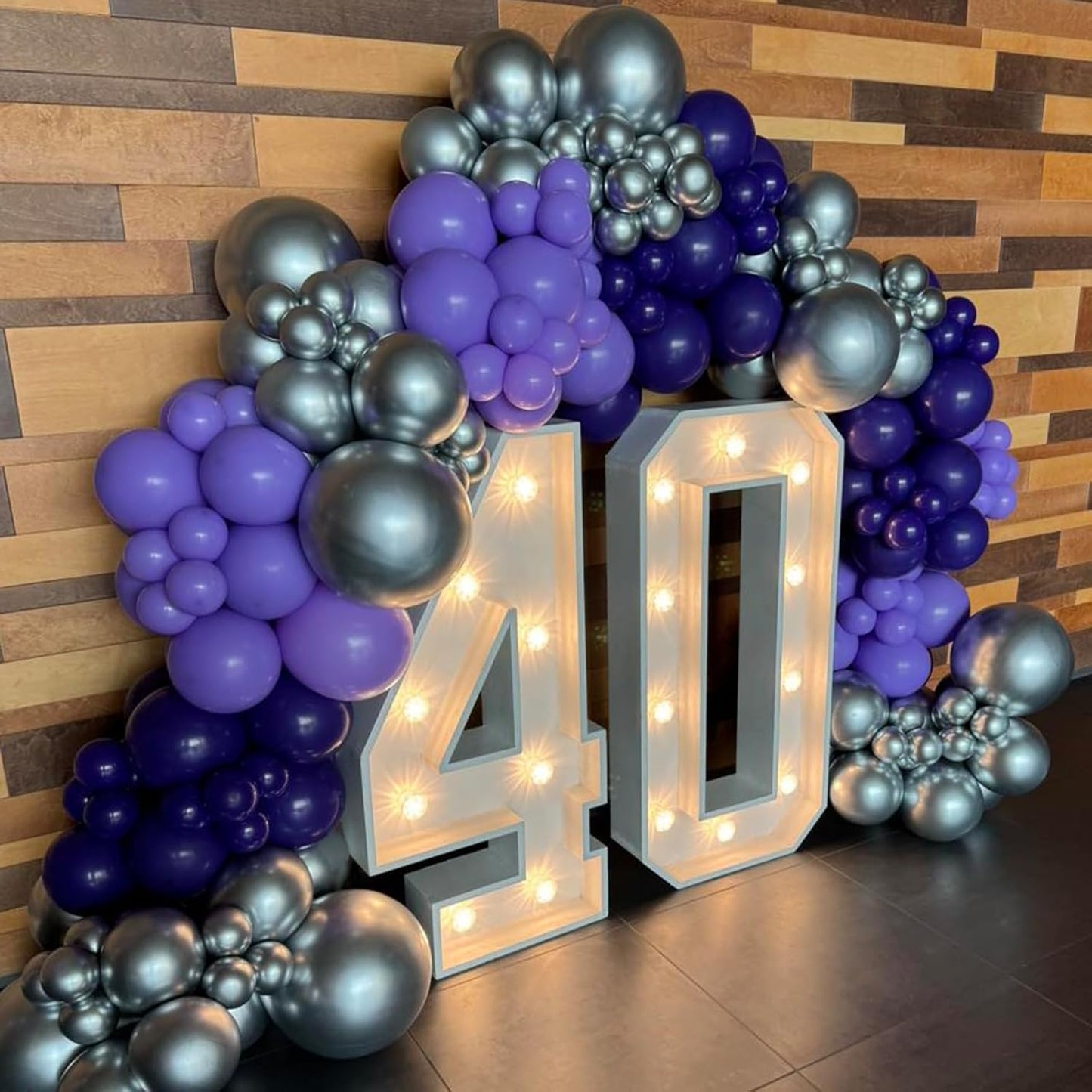Purple Balloon Garland Arch Kit, Metallic Chrome Purple Balloons and Silver Balloons with Different Size for Birthday, Wedding, Baby Shower Decorations