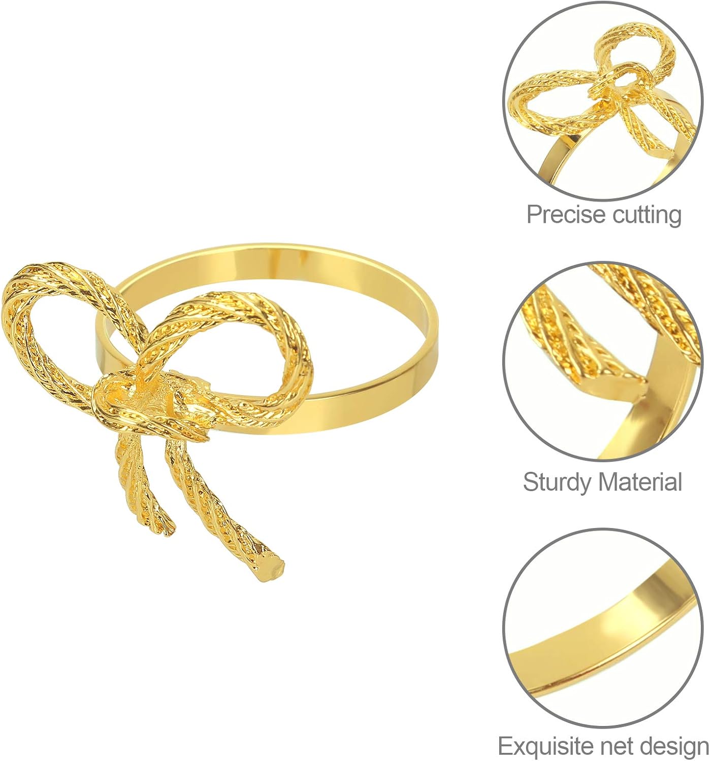 Pack of 6 Napkin Rings Alloy Hollow Out Flower Napkin Holder Dinning Table Napkin Ring for Dinner Parties Wedding Banquet Table Setting Family Gatherings Table Decor(Gold,6)