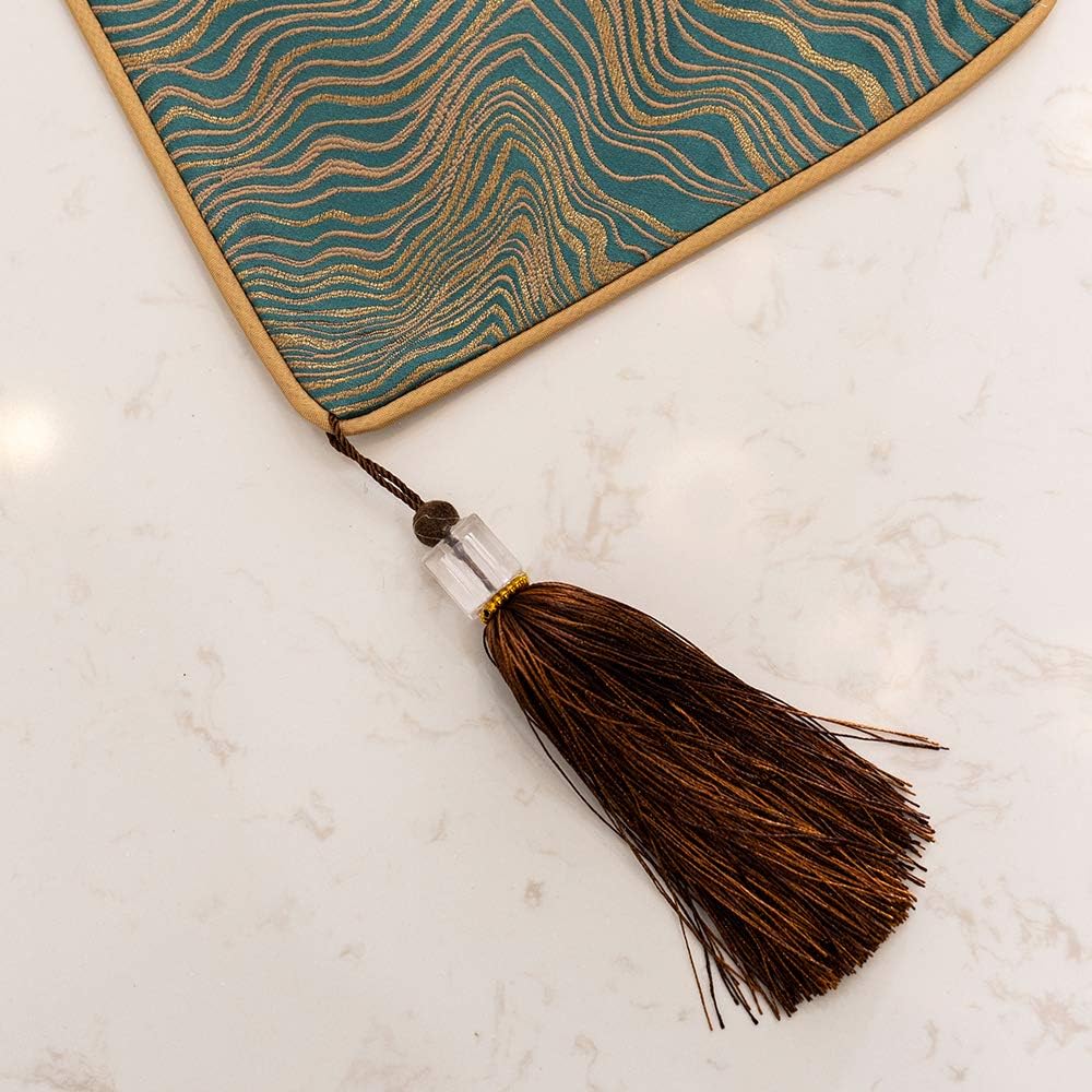 Avigers 12 x 72 Inch Decorative Luxury Abstract Striped Green Teal Table Runners with Tassels for Home Living Room Bedroom Art Decor Wedding