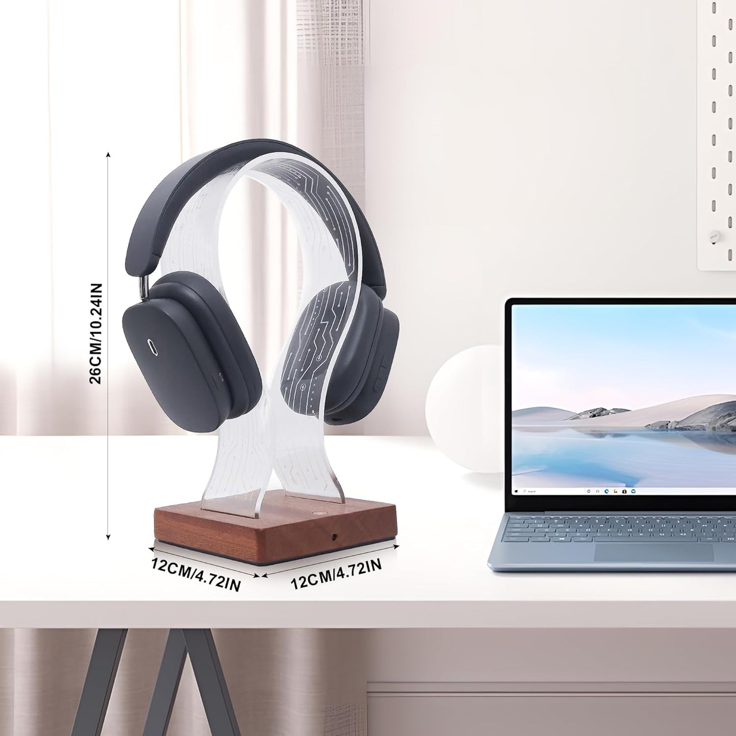 YuanDian RGB Headphone Stand with 16 Changing Colors, Wooden Headset Holder with 1 USB Charging Port and 1 Type-C Charging Port Touch Control with Remote, Gift for Gamers, Men, and Music Lovers