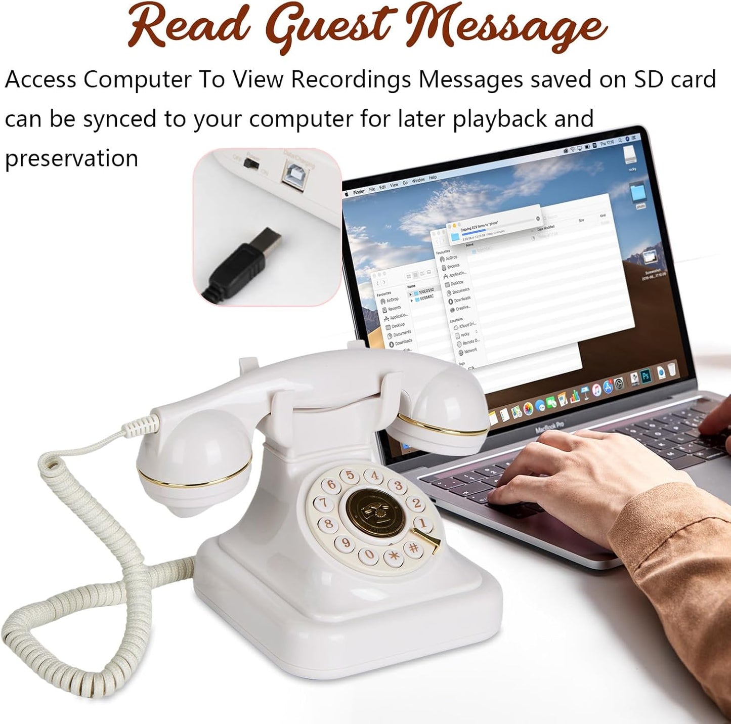 Audio Guest Book Wedding Phone, Retro Audio Phone Guestbook with Clear Voice Recording for Wedding Reception, Bridal Shower, Birthday, Baby Shower, Anniversary, Engagement (White)