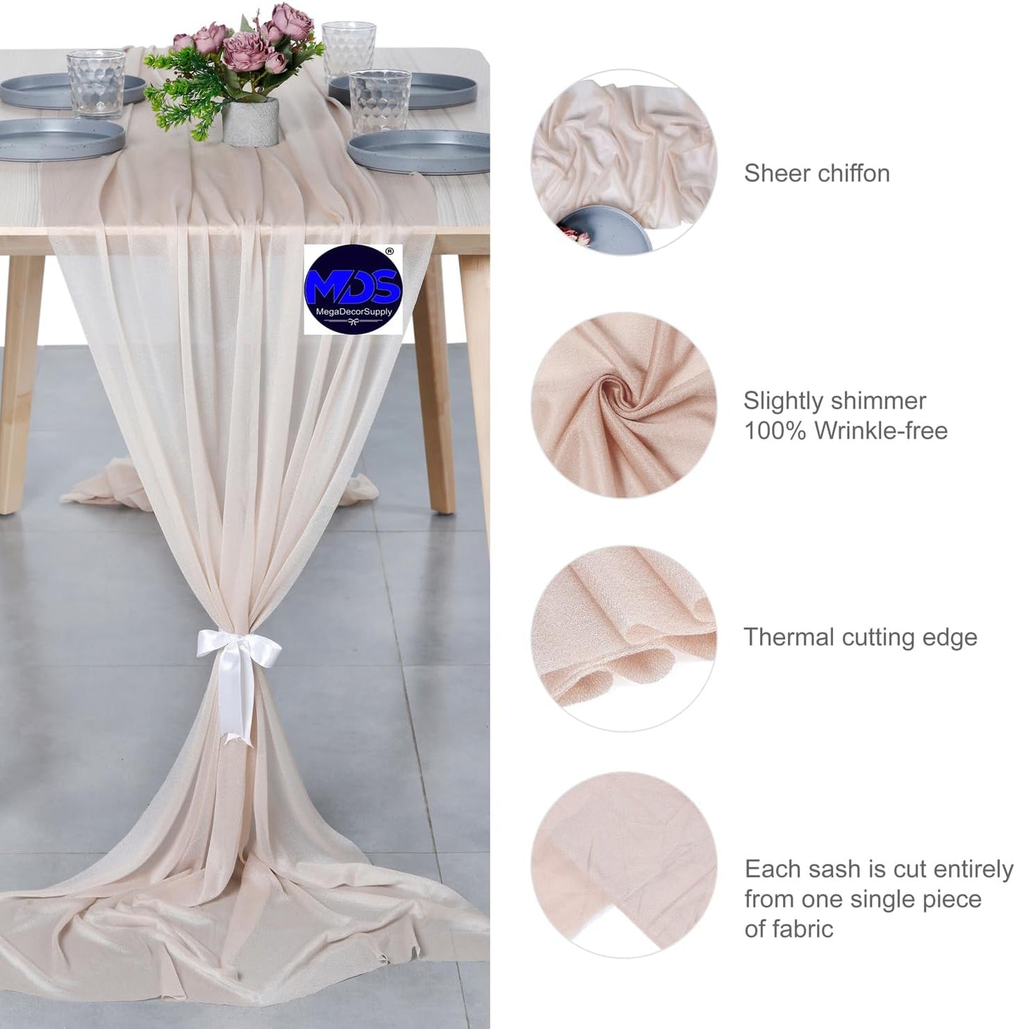 MDS Halloween Chiffon Table Runner - 20 Pack, 29 x 170 Inches, 14ft Each - Sheer Spooky Table Runners for Haunted House Parties, Trick-or-Treat Tables, Witchy Décor, Wedding & Events - Nude