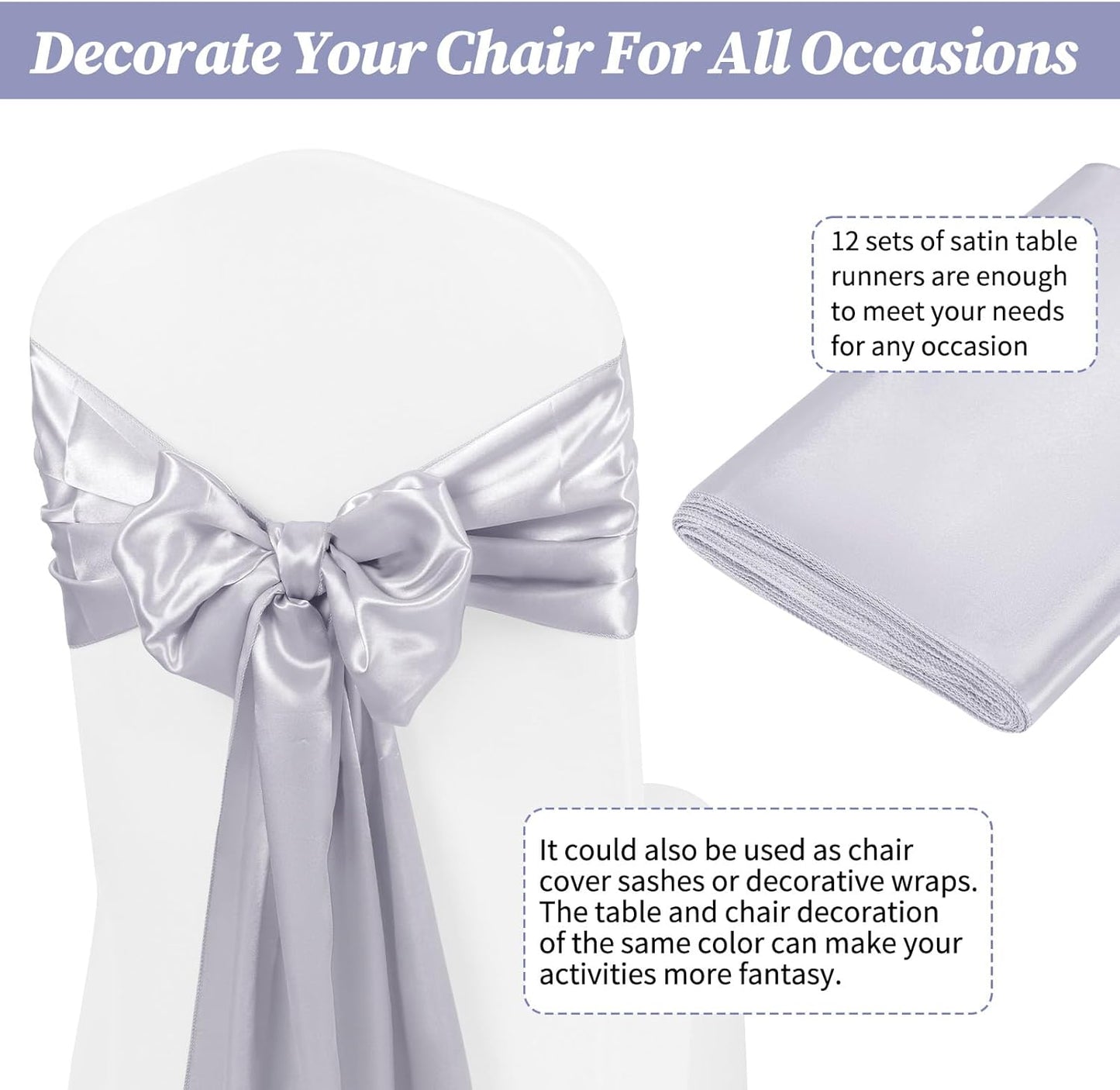 12 Pack Silver Satin Table Runner,12 x 108 inch Long Premium Smooth Table Runner for Wedding, Banquets, Birthday, Party, Graduation, Engagements, Table Runners fit Rectangle and Round Table