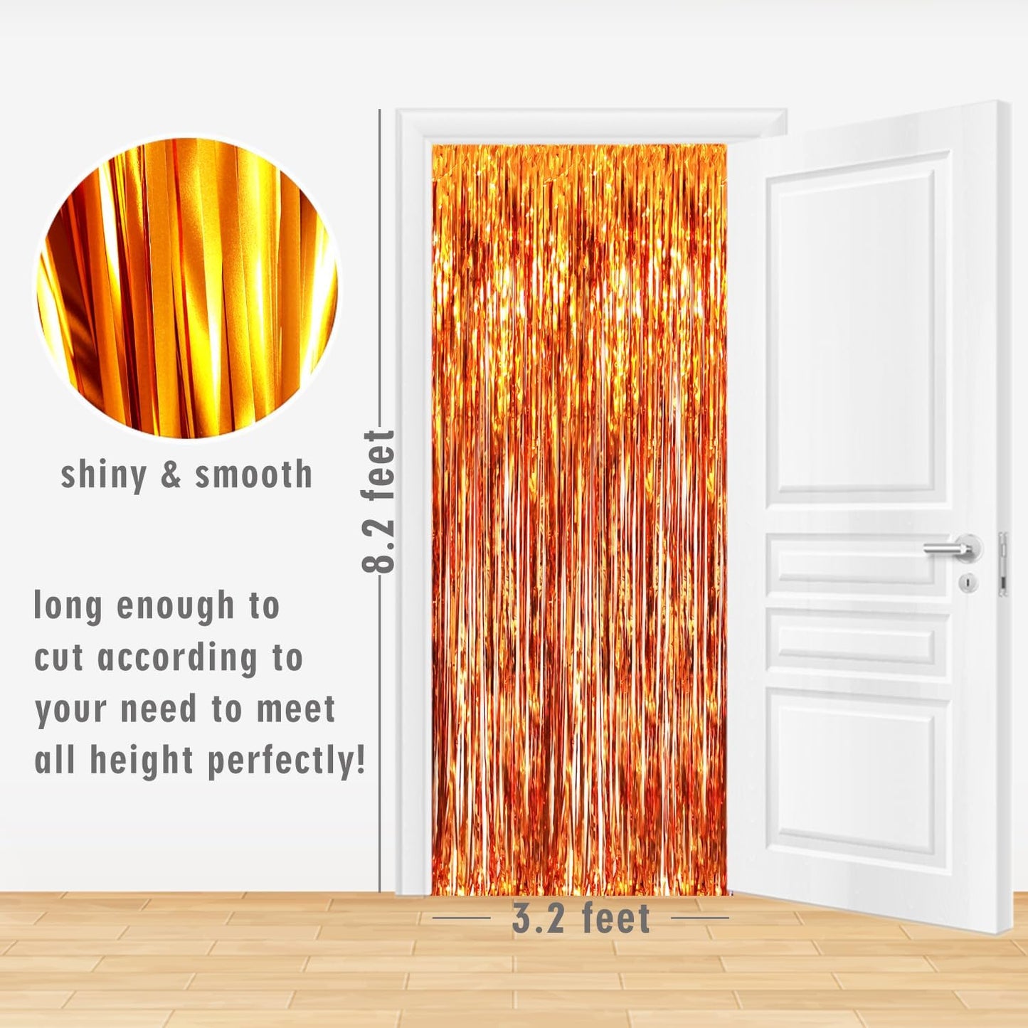 GOER 3.2 ft x 8.2 ft Metallic Tinsel Foil Fringe Curtains Party Photo Backdrop Party Streamers for Birthday,Graduation,New Year Eve Decorations Wedding Decor (5 Packs,Orange)