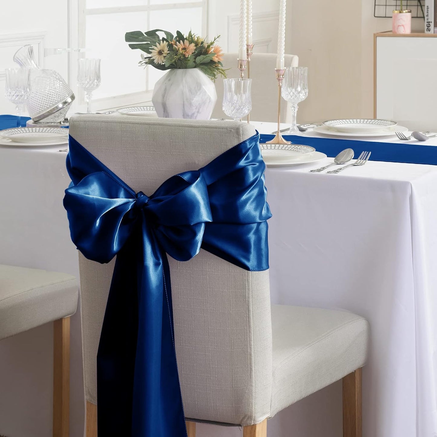 24Pack Table Runner 12 x 108 Inches Satin Silk Table Runner for Wedding, Birthday Party, Banquets, Graduations Decoration, fit Rectange and Round Table-Royal Blue