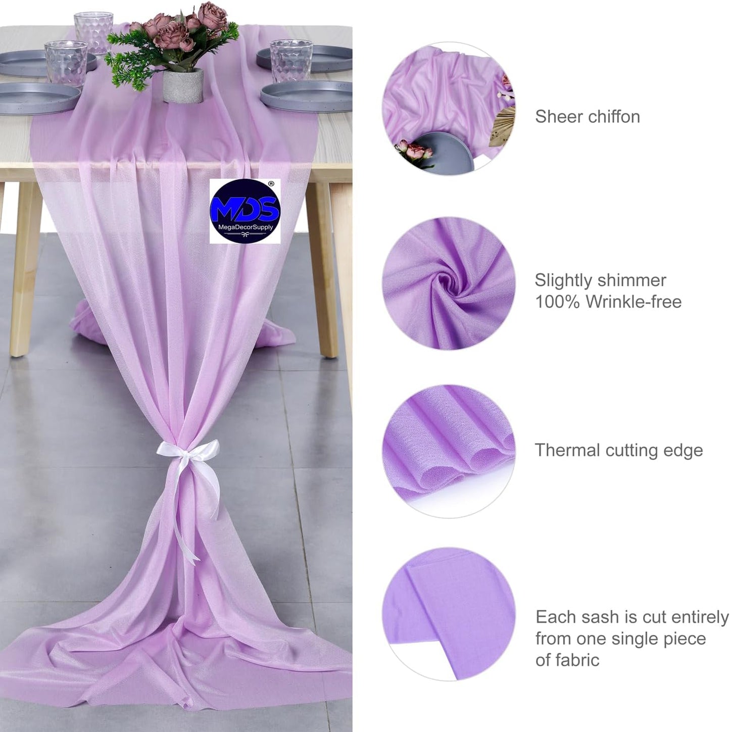 MDS 25 Pack 10ft Chiffon Table Runner 29 x 120 Inches Sheer Wedding Runner Romantic Rustic Table Runner for Wedding Decorations, Birthday Parties, Bridal Shower Party Arch Decor - Orchid