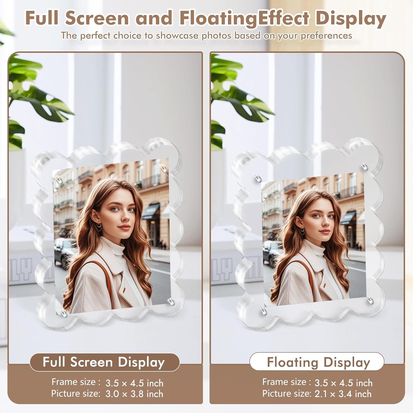 Acrylic Photo Frame 2×3inch - 3Pack Magnetic Picture Frames with 10+10mm Thick Block, Scalloped Edge Design, Double-Sided Magnet Frames for Modern Desktop Display (Clear, 2x3)