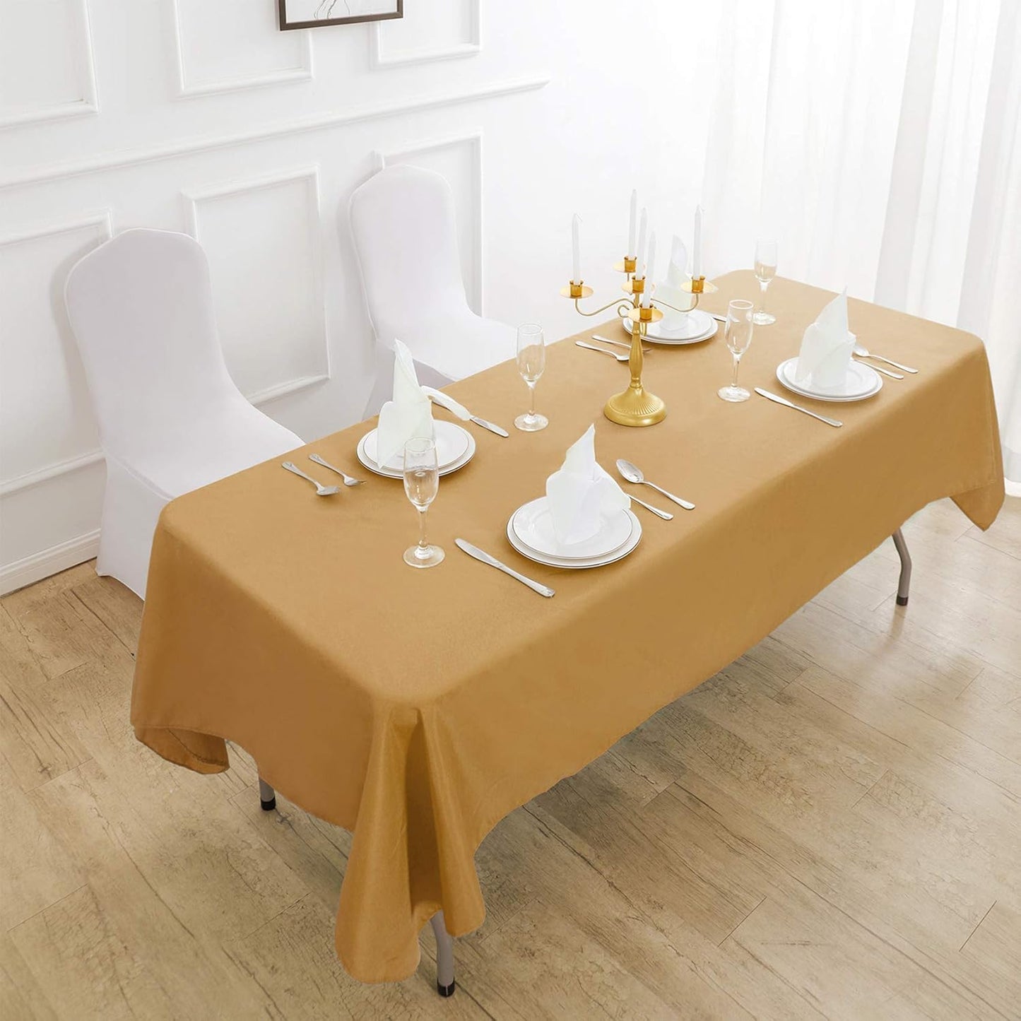 Rectangle Tablecloth 90x132 inch Washable Polyester Fabric Table Cloth for Wedding Party Dining Banquet Decoration(90x132, Gold)