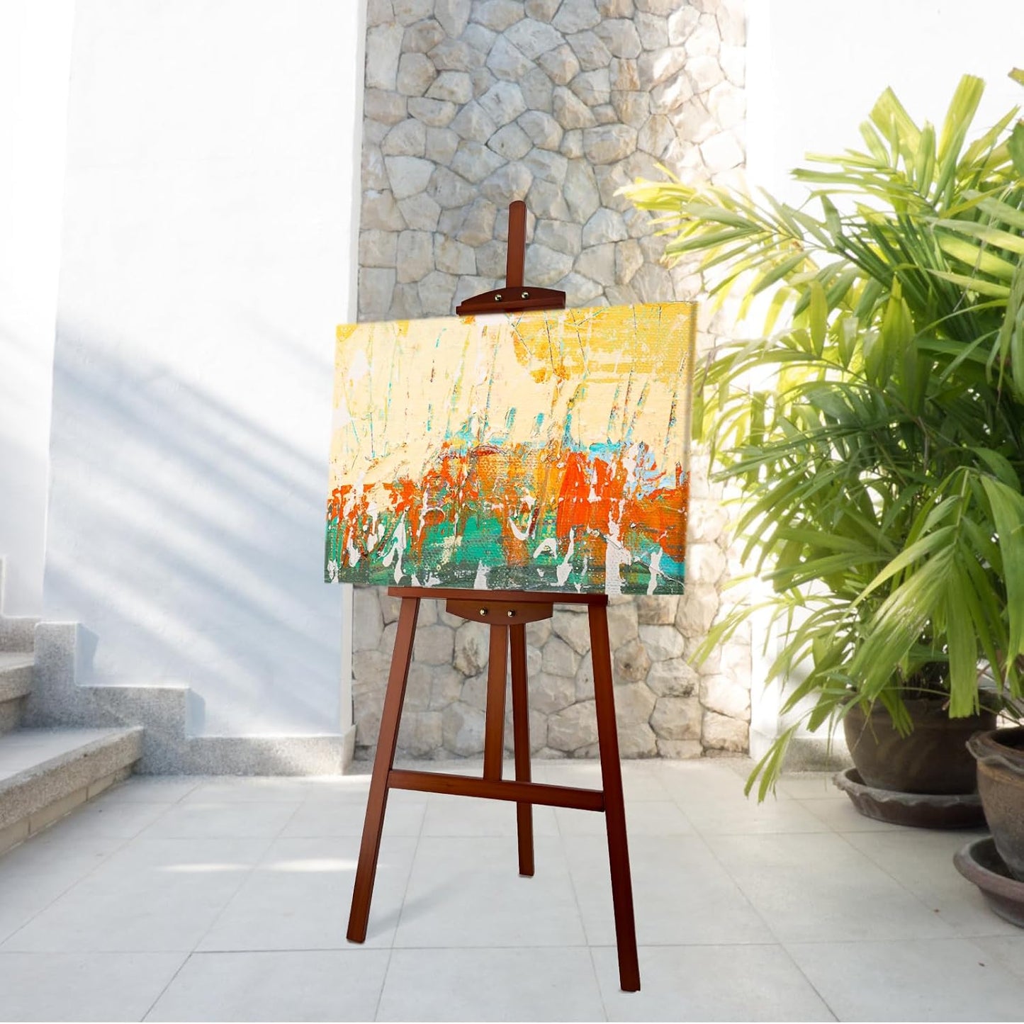 Adjustable Wooden Painting Easel, Pine Art Easel Stand Hold up to 43'', Painting Canvas for Wedding Sign and Poster, Drawing for Adults, Begginners and Students, Walnut