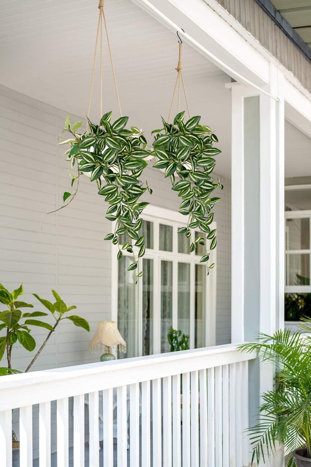 DILATATA Fake Hanging Plants Artificial Hanging Plants 26" Faux Wandering Jew Hanging Leaves Plants for Wall Shelf Home Indoor Outdoor Decor - 2 Pack