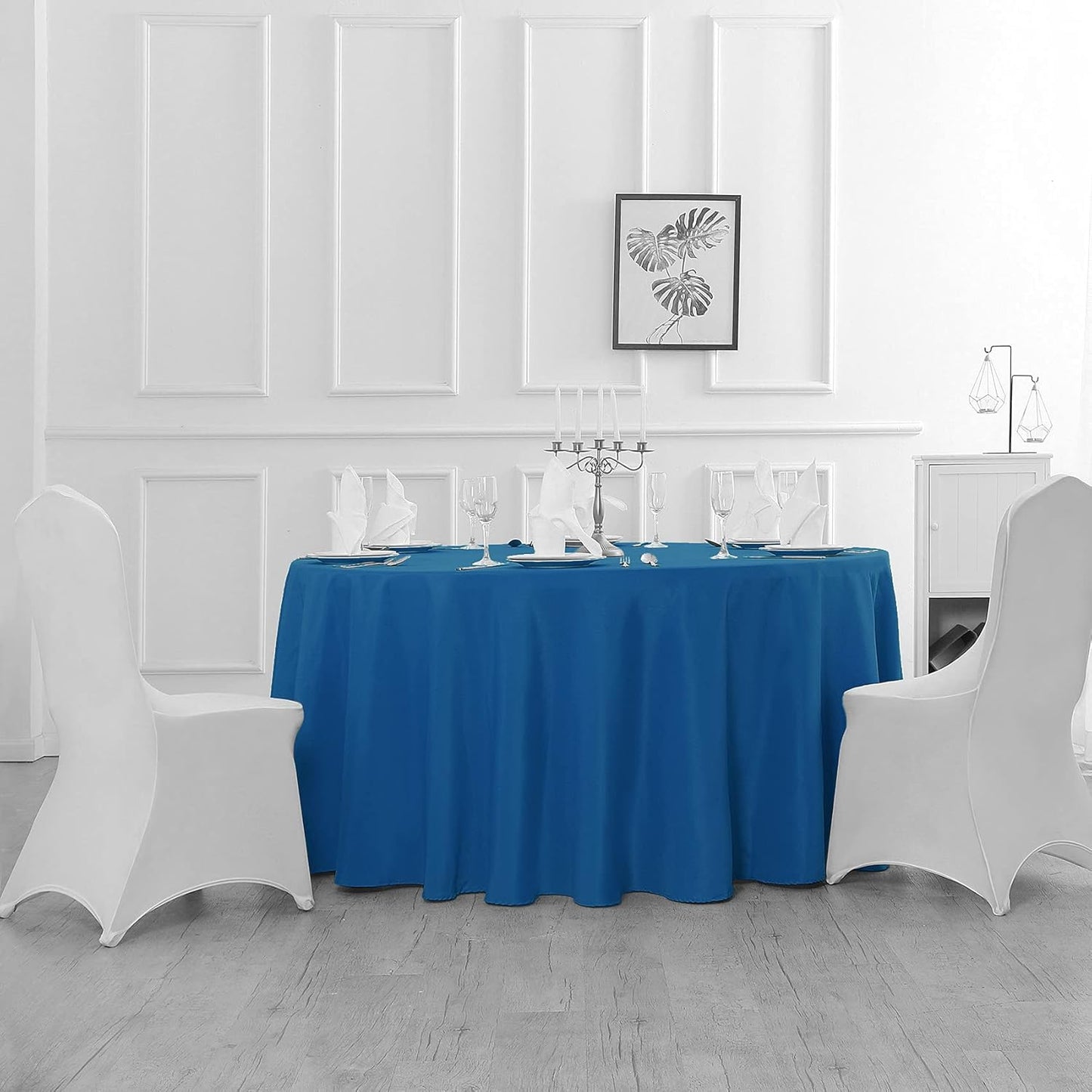 132 inch Round Tablecloth Washable Polyester Table Cloth Decorative Table Cover for Wedding Party Dining Banquet(132 inch, Mediterranean Blue)