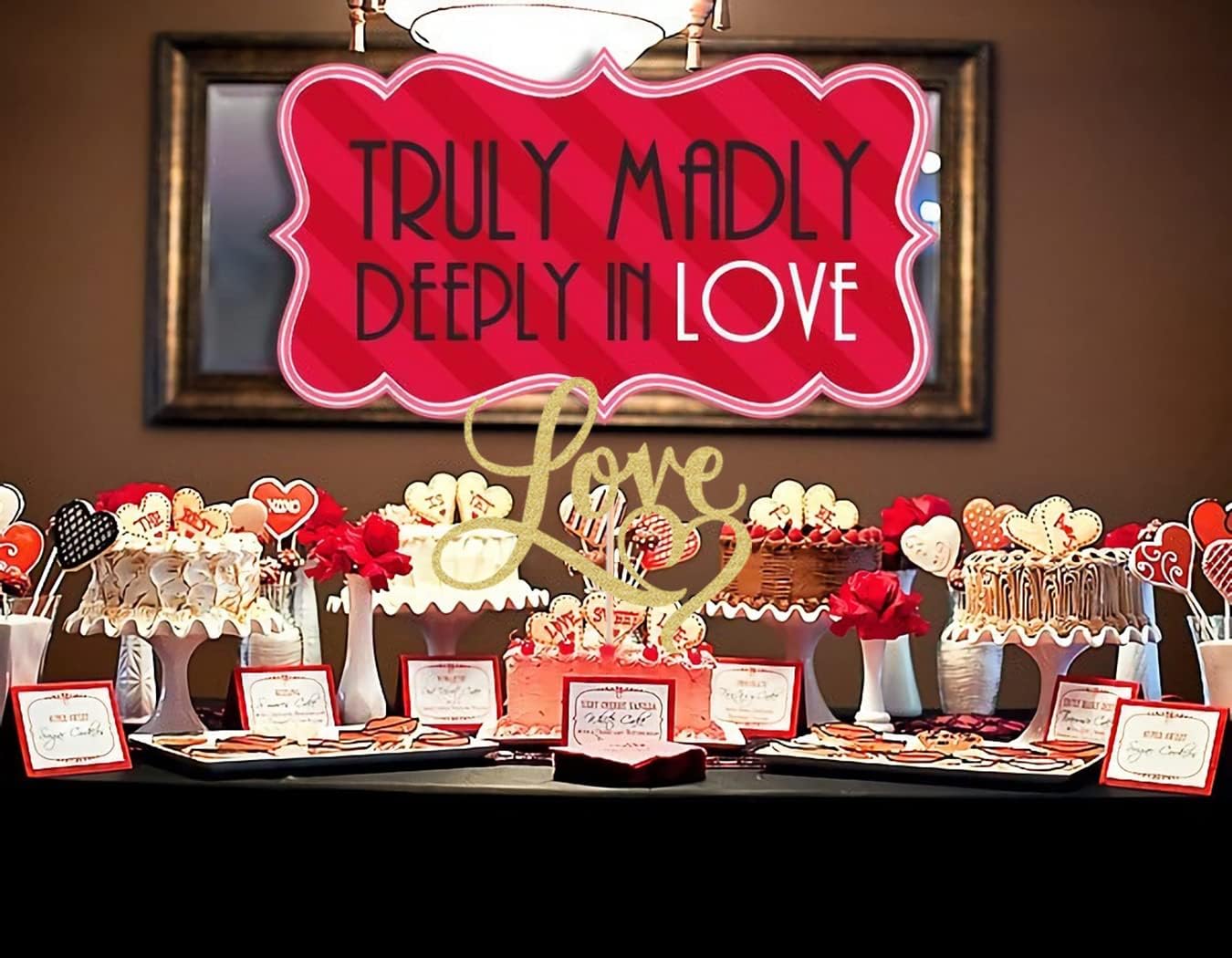 Love Cake Topper - Gold Glitter Paper Wedding Cake Decoration Supplies, Perfect for Bridal Shower/Engagement/Anniversary/Birthday Party