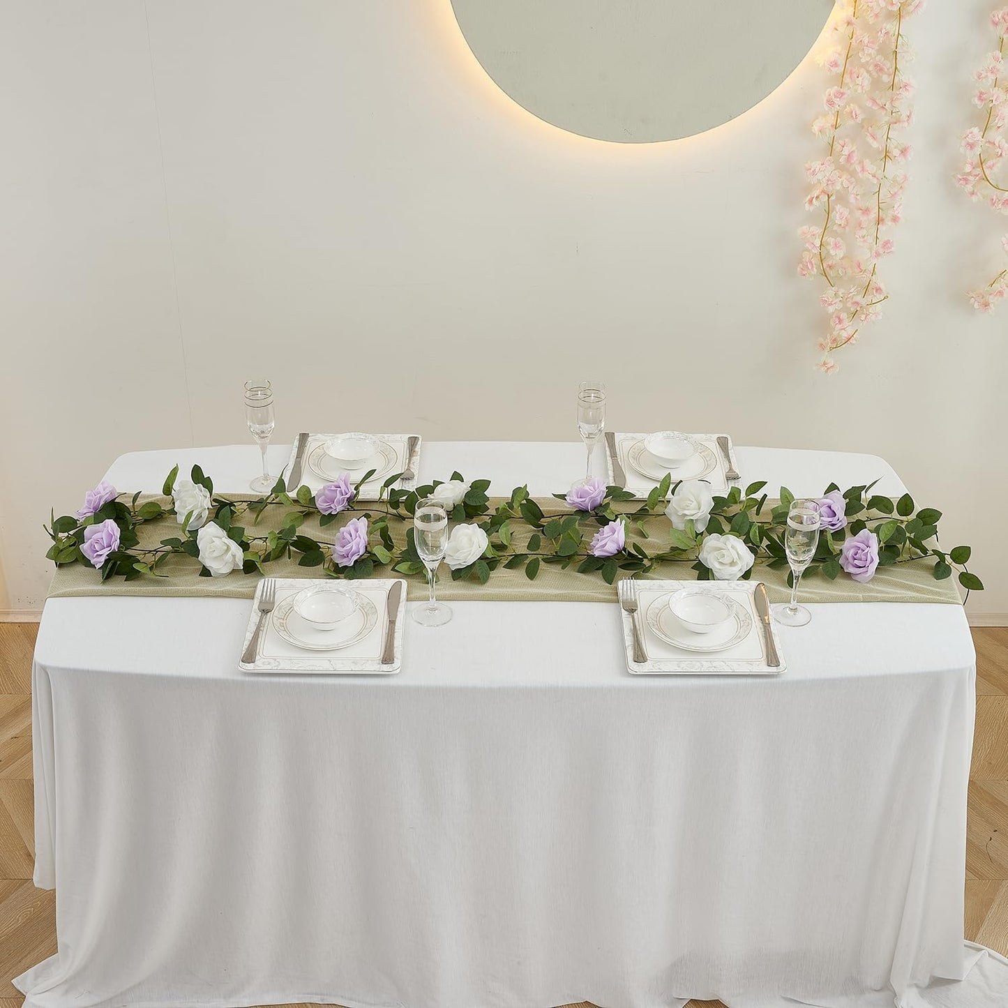 Lavender Artificial Rose Garlands Rose Vines Leaves Banners Hanging Floral Garland Fake Rose Flower Vine for Wedding Arch Ceremony Home Garden Outdoor Party Wall Decorations