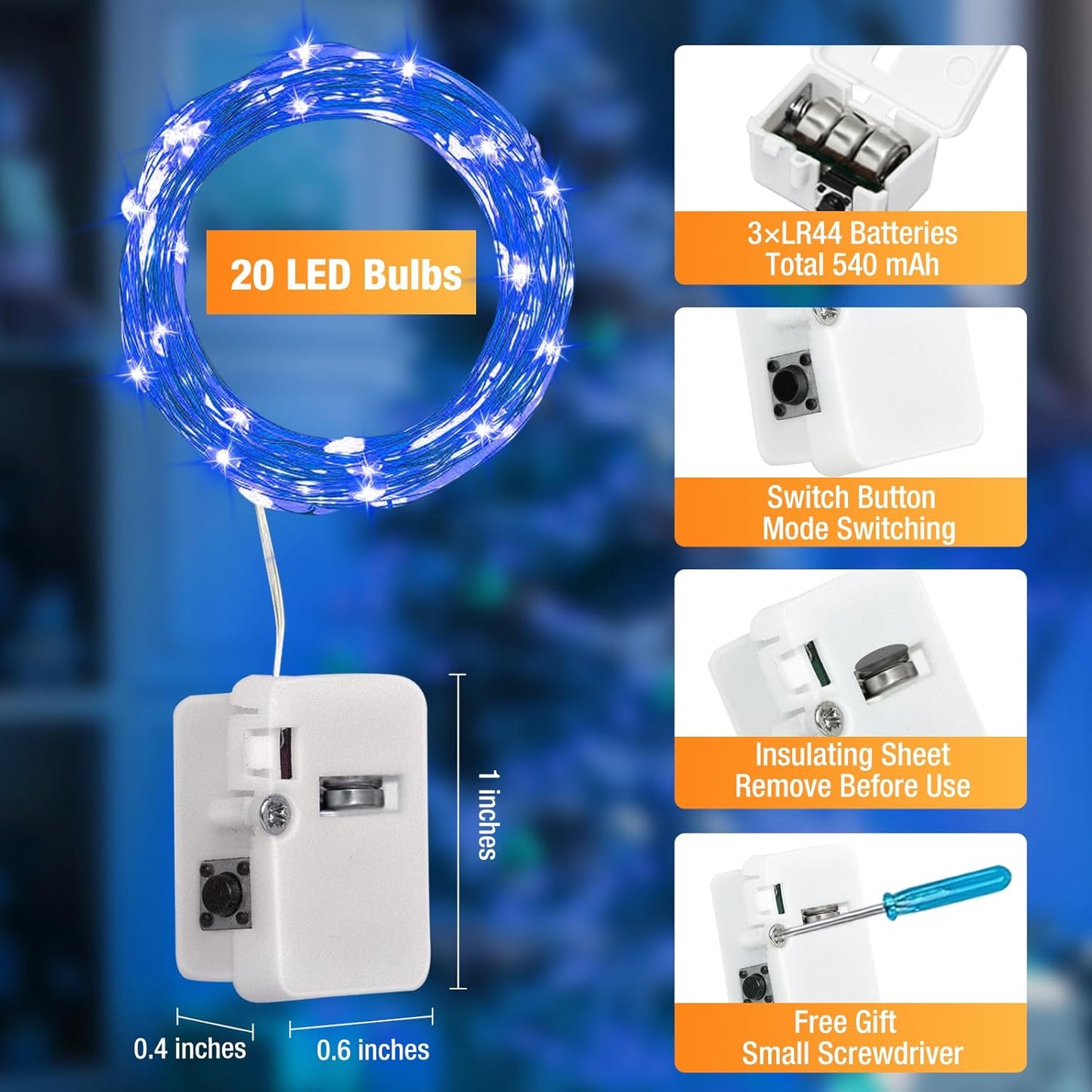 6 Pack Fairy Lights Battery Operated - 7ft 20 Led Twinkle Lights 3 Modes, Bulk Mini String Lights Waterproof for Mason Jars Vases DIY Party Wedding Decoration Christmas -Blue