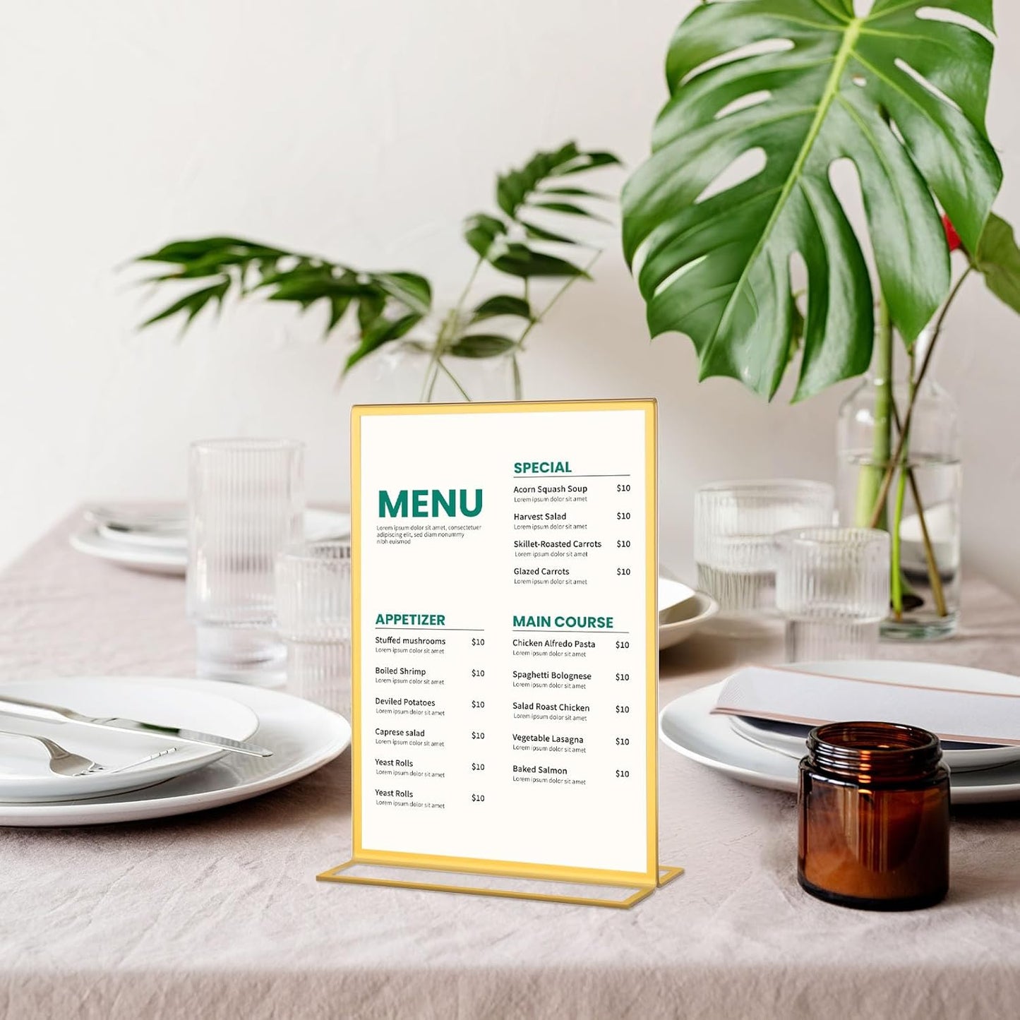 30 Pack 4x6 Gold Acrylic Sign Holders, Double Sided Clear Frames for Wedding Table Numbers, Menu Displays, Photo and Art Showcase for Restaurant, Office, Events