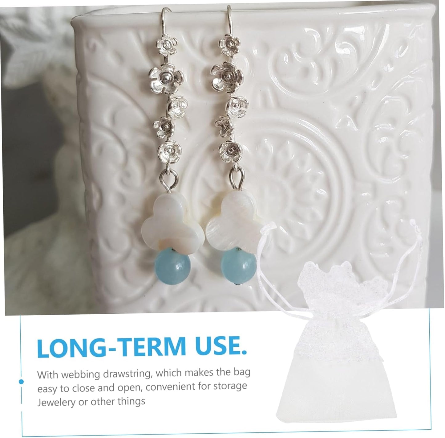 STOBOK 40Pcs White Lace Drawstring Jewelry Bags, Small Organza Bags, Lace Jewelry Pouches for Wedding Favors, Christmas Decors, Party Wrapping