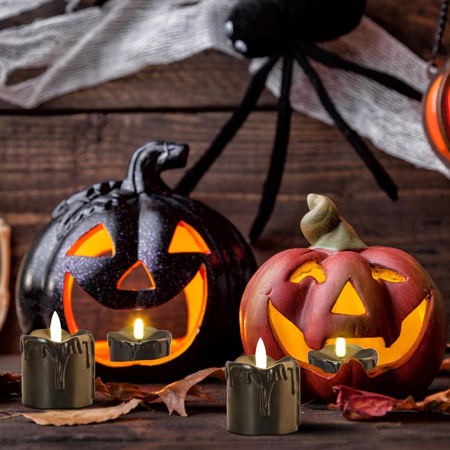 Eywamage Black Dripping Wax Flameless Candles with Timer Batteries, Realistic Flickering LED Votive Candles Set of 6