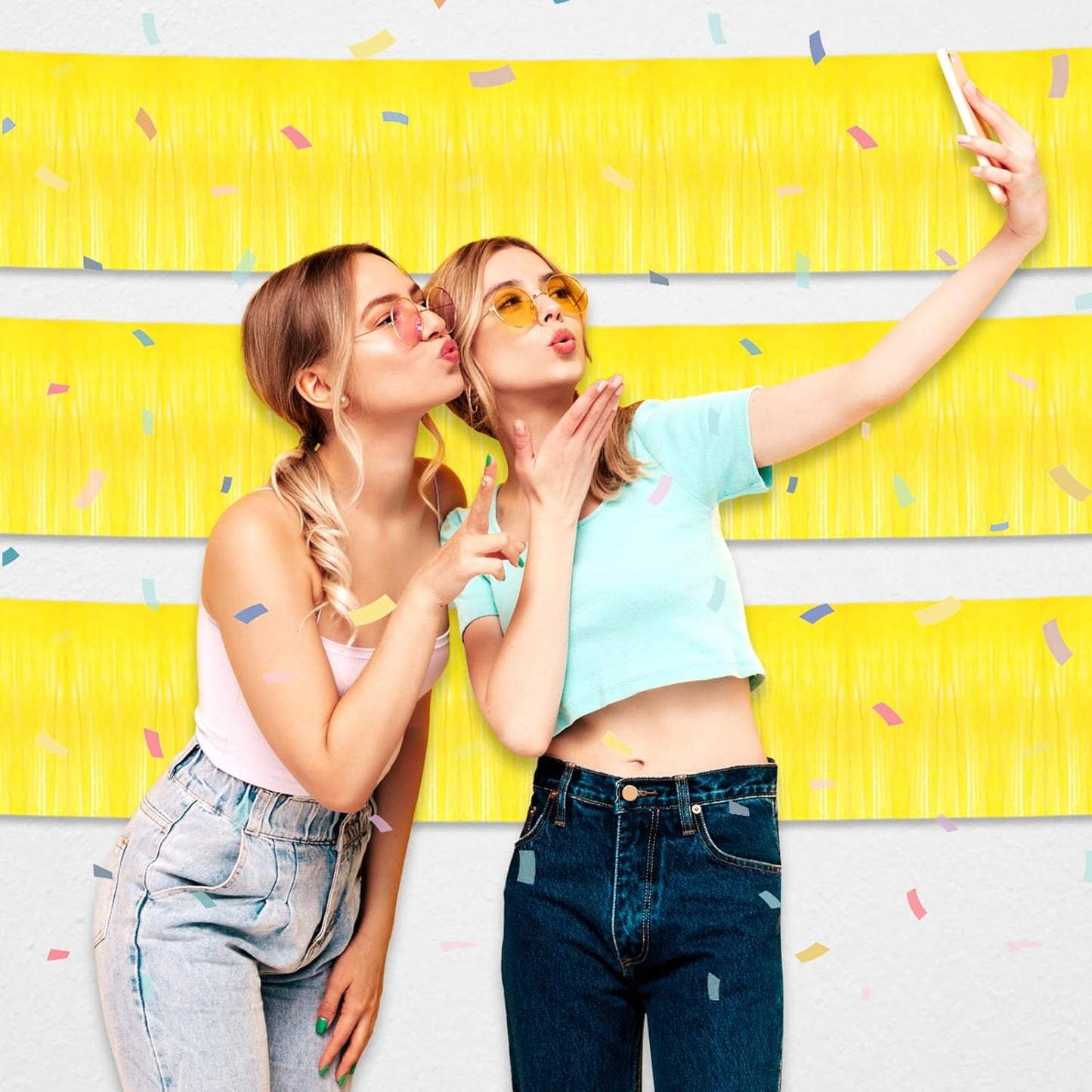 3 Pack 10 Long Yellow Metallic Foil Fringe Garland Wall Hanging Tassle Banner, Mother's Day, Easter, Parade Floats, Birthday, Theme Party, Wedding Party Decorations