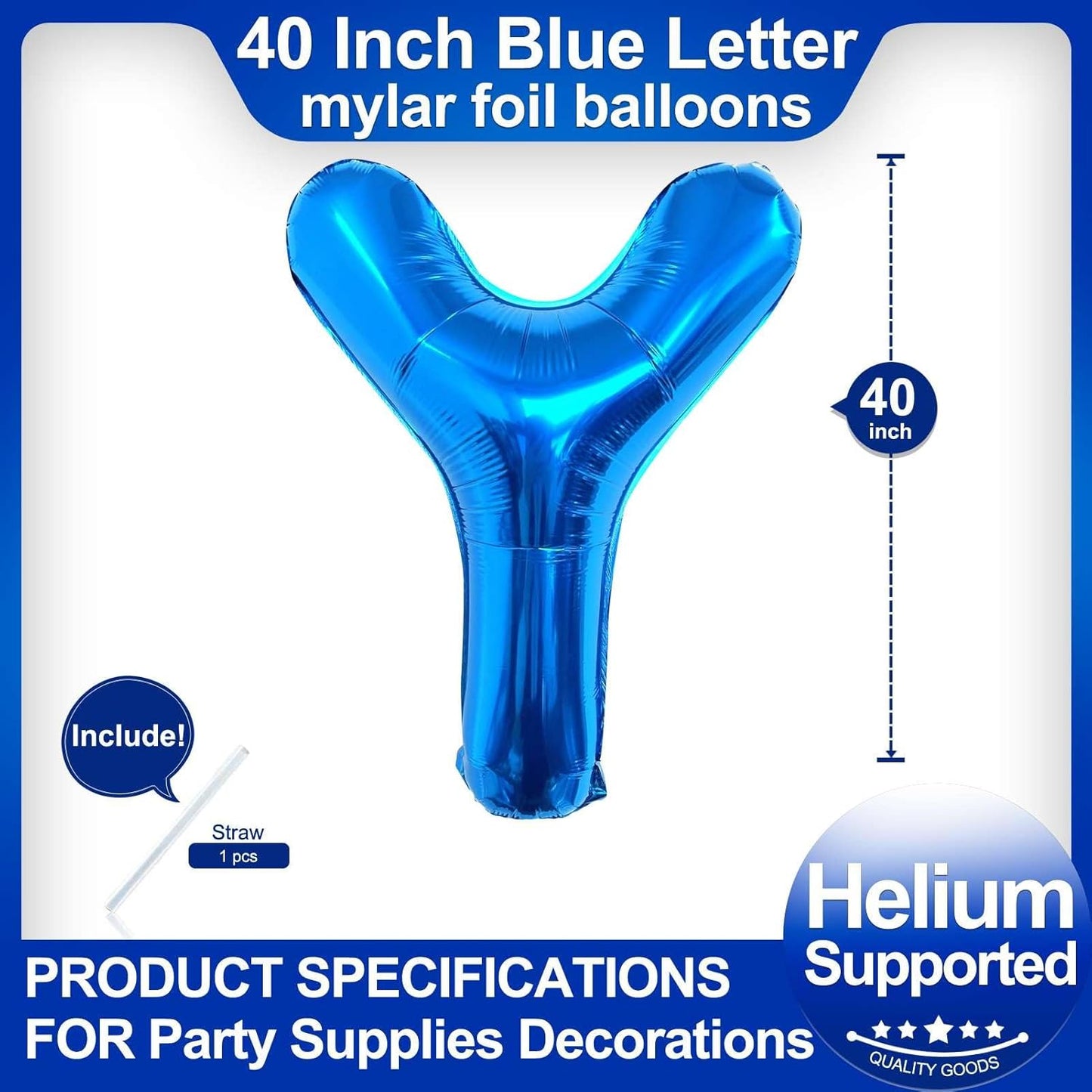 40 Inch Blue Letter Y Balloons, DIY Phrase Foil Alphabet Letter Y Balloons DIY Word Y Banner for Birthday Anniversary Celebration Graduation Party Supplies Decoration