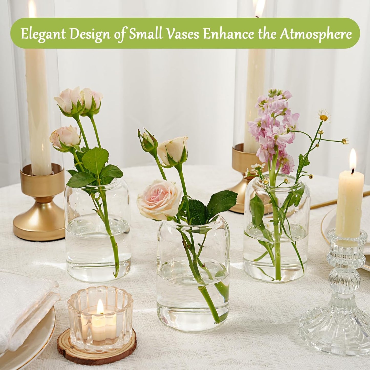 Small Glass Flower Vases, Set of 10 Clear Bud Vases for Centerpieces Mini Vase Bulk for Flowers for Wedding Birthday Party Housewarming Valentines' Day Table Centerpiece Decor