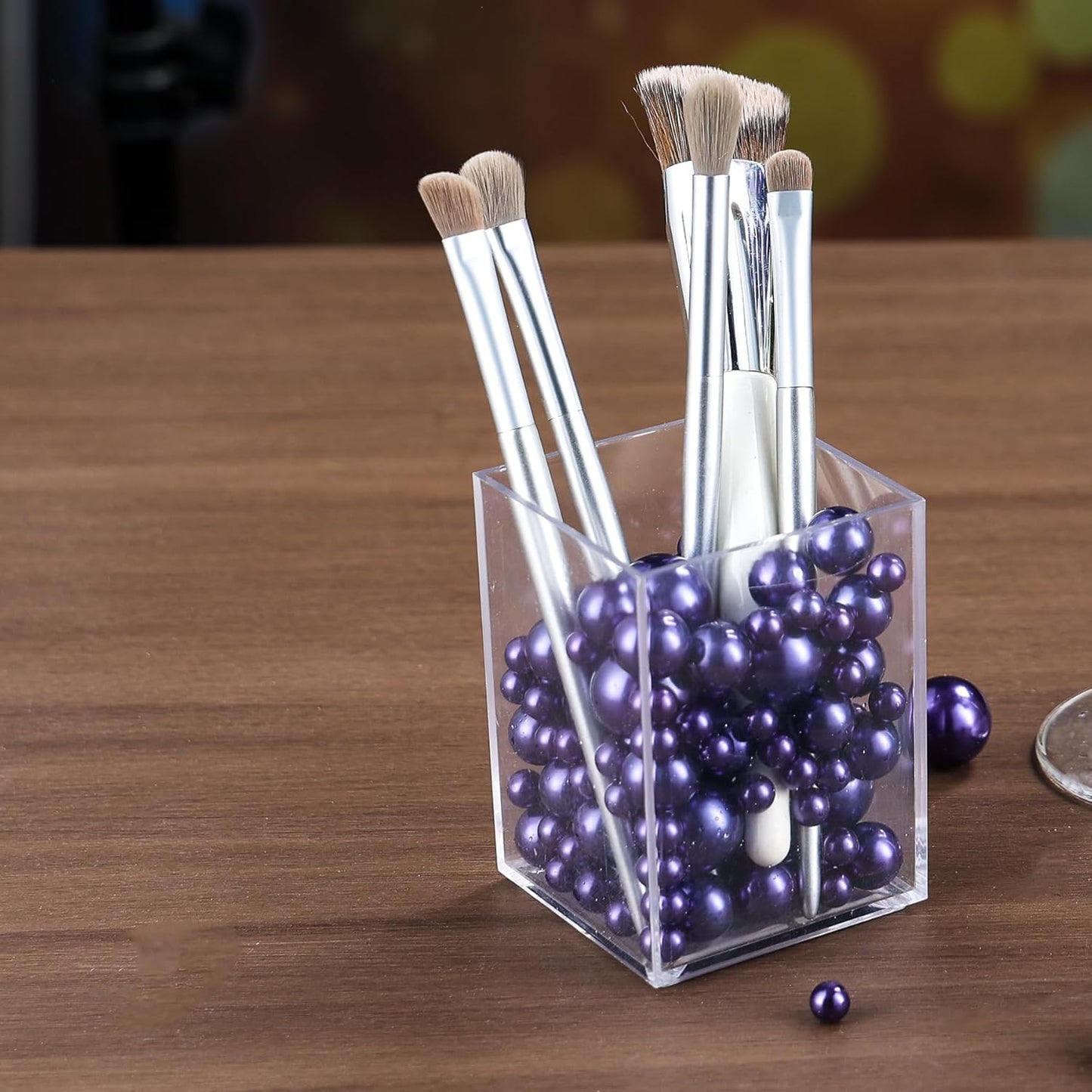 260Pcs Dark Purple Glossy Beads for Centerpiece Decor, Artifical Pearls Vase Filler, No Hole Round Pearl Beads for Wedding Birthday Christmas Party Home Decor(18mm 14mm 6mm)