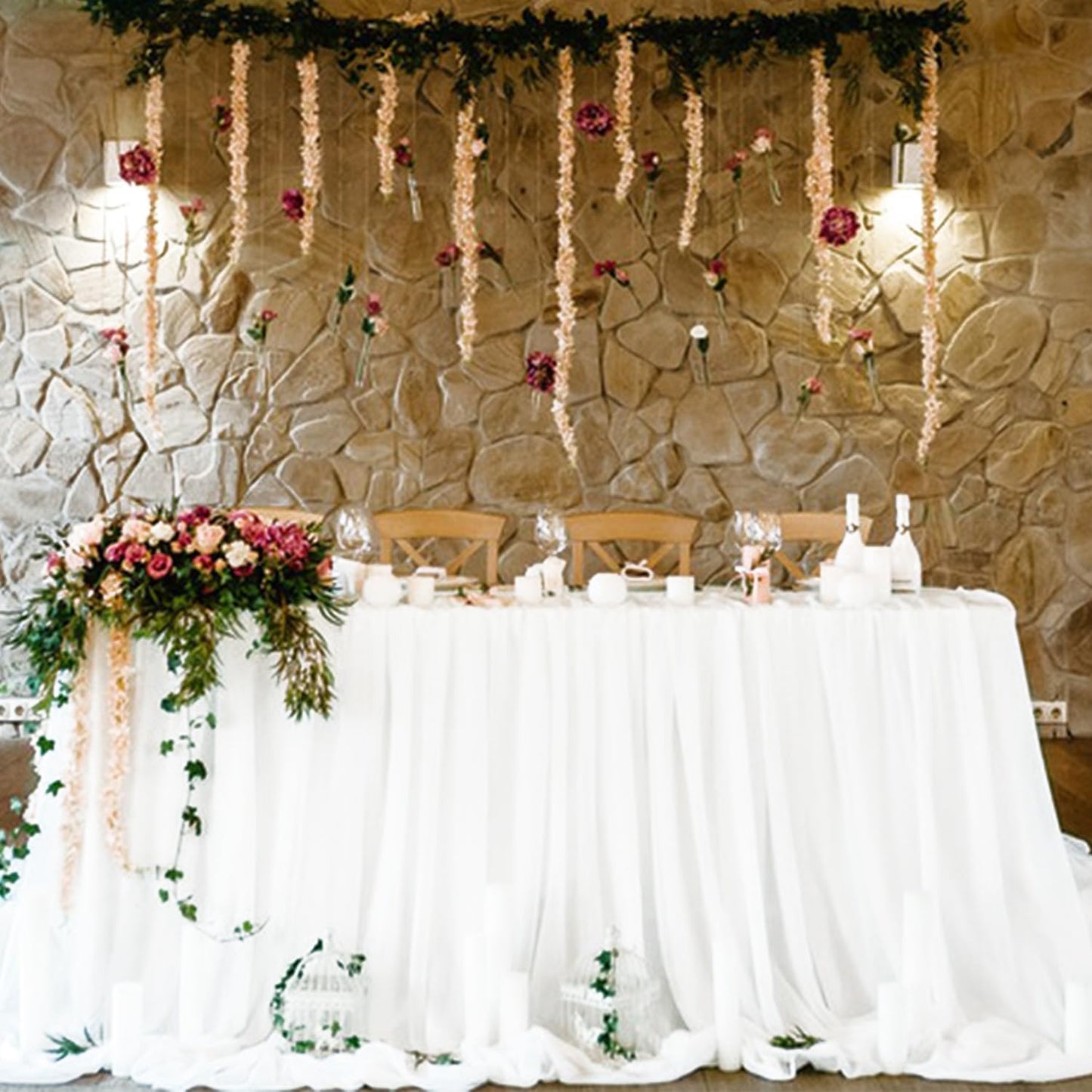 12 Pack Cheesecloth Table Runner, Runner Gauze Boho Wedding Decor Romantic Table Runner for Wedding Birthday Party(35" x 118") (Beige)