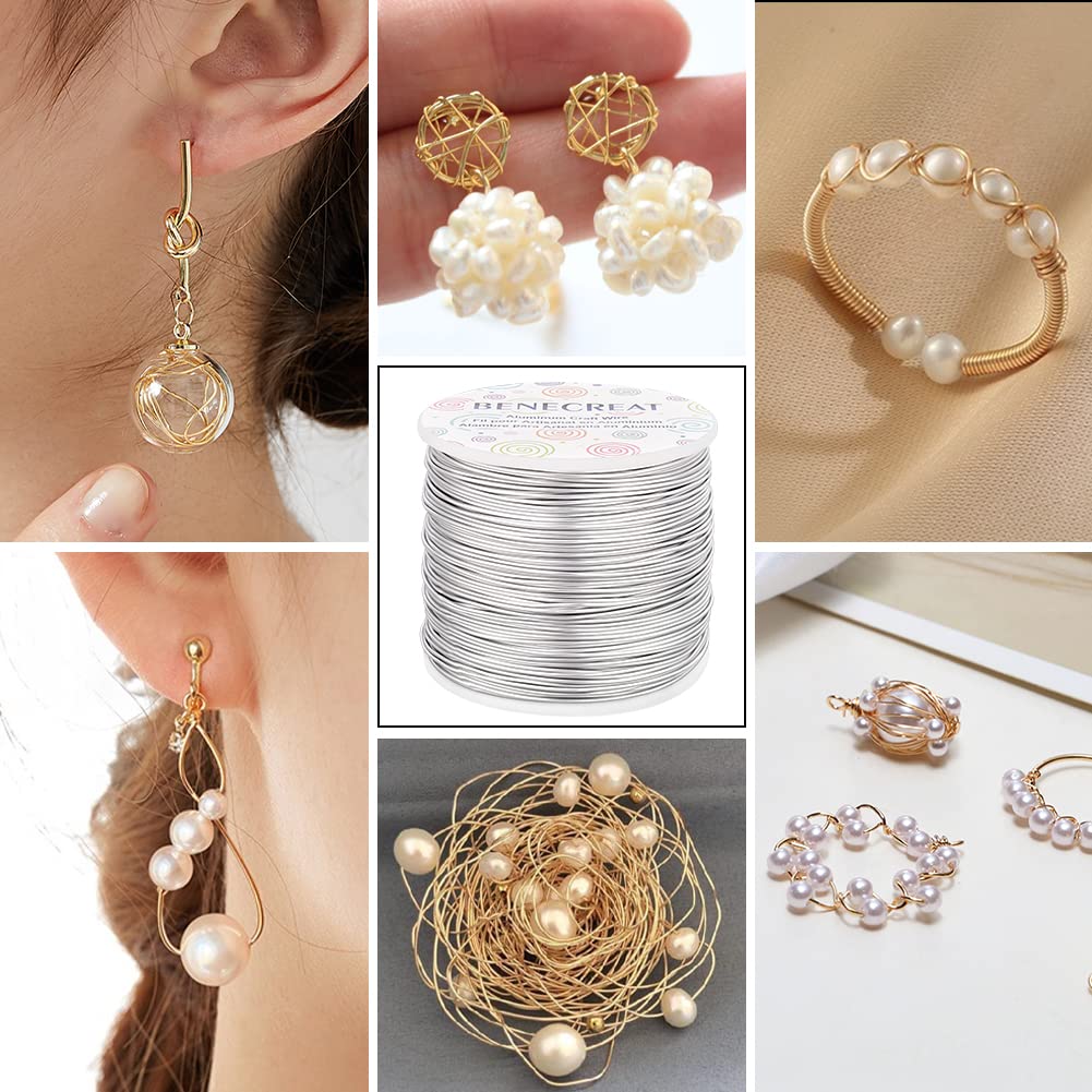 BENECREAT 12 17 18 Guage Aluminum Wire (18 Gauge,492 FT) Anodized Jewelry Craft Making Beading Floral Colored Aluminum Craft Wire - Silver