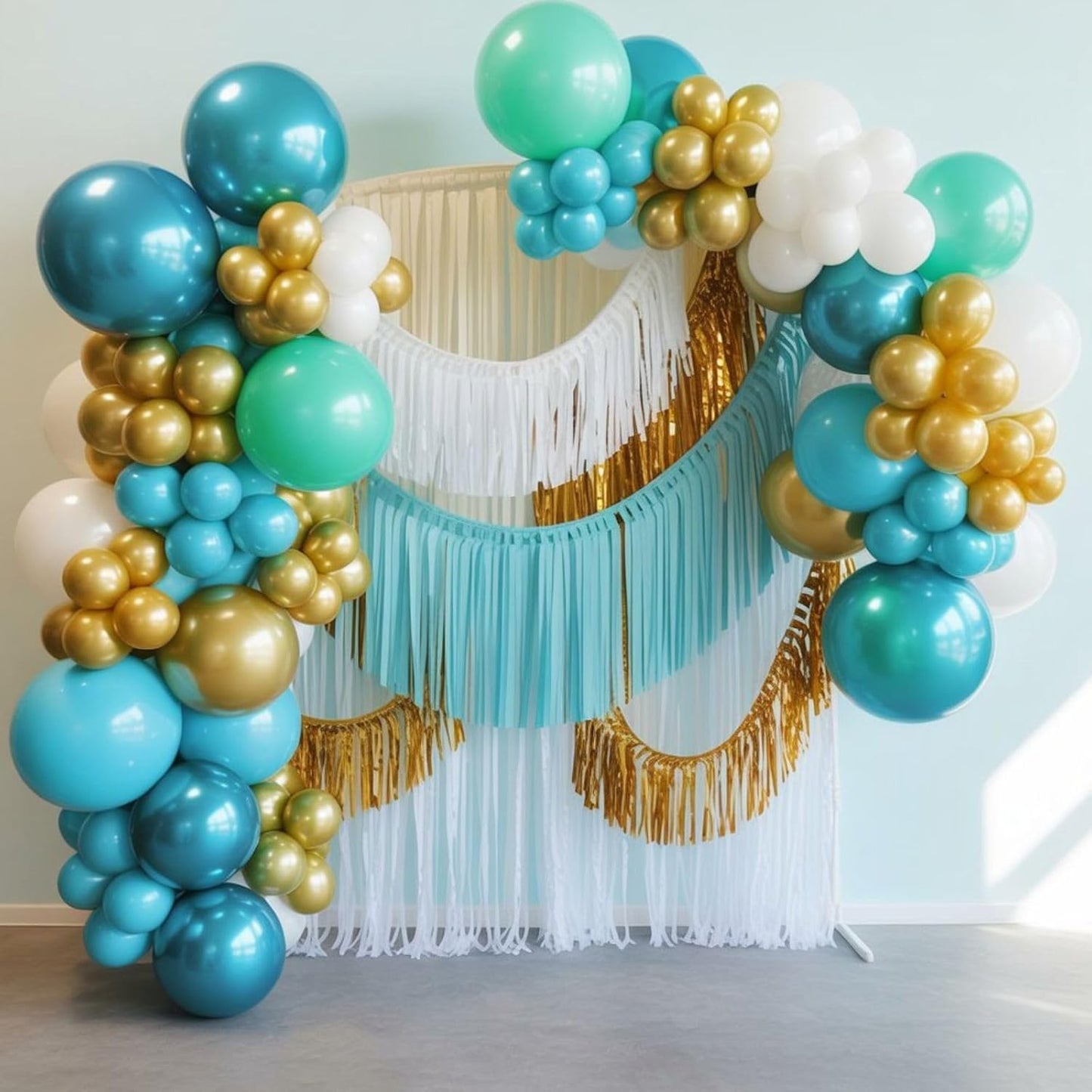 FunHot Teal Balloons, 60 Pcs Gold Turquoise Balloons, 12 Inch Metallic Gold Dark Green Gold Confetti Balloon Teal Blue White Latex Balloon for Wedding Birthday Baby Shower Party Decorations