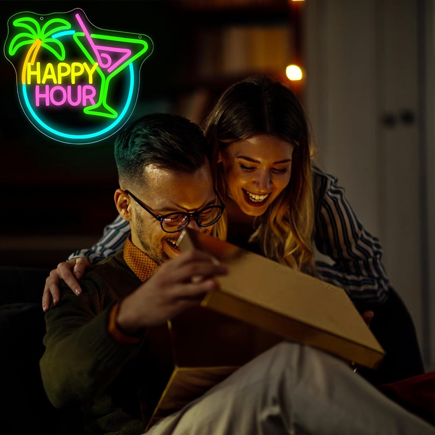 Happy Hour Neon Sign for Wall Decor Dimmable Cocktail Neon Light for Man Cave Bedroom Bar Sign for Home Bar Beer Store Hotel Party Club Office Birthday Gifts Art Size13.7 * 12.5In(WZCP129)