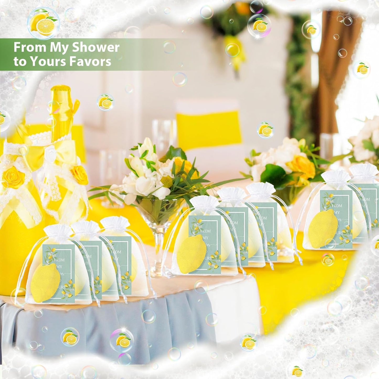 Lounsweer Set of 20 Wedding Lemon Soap Favors Mini Bridal Shower Favors Natural Lemon Shaped Soap Bar with from My Shower to Yours Cards and White Organza Bags for Party Baby Shower Decorations