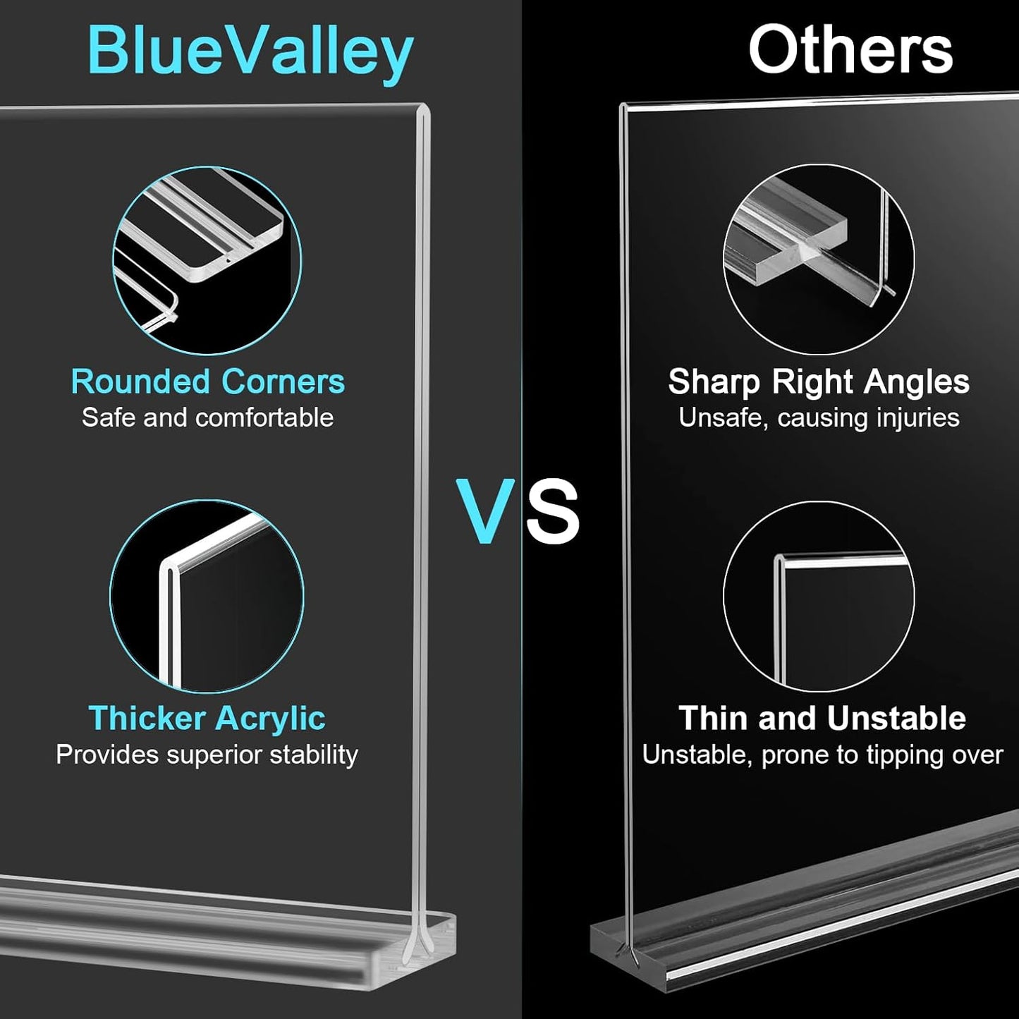 BlueValley Acrylic Sign Holder 7x5 - Double Sided Sign Stand Clear Paper Display Holder for Menu, Flyer, Document or Picture | Desktop Plastic Frame for Office, Store, Restaurant, Show Fair - 6 Pack