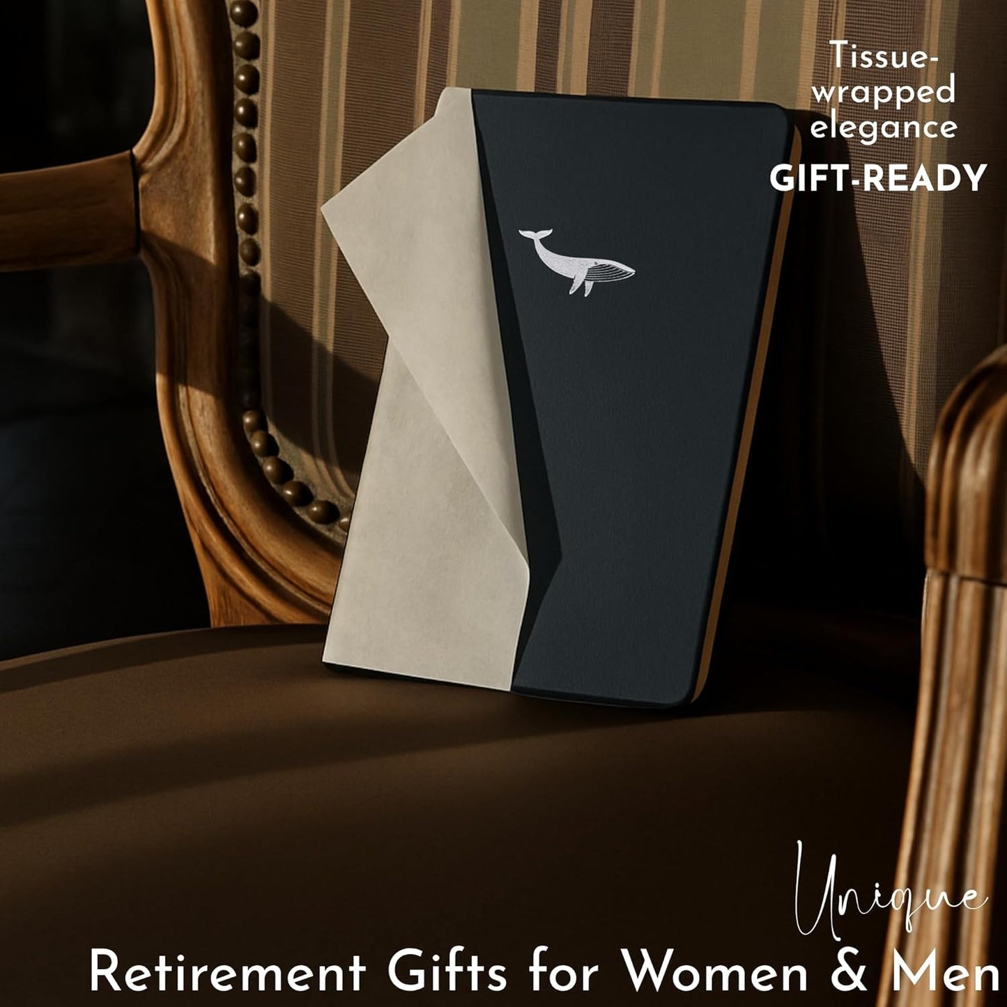 SETTINI Lined Journal, Ideal for Journaling - A5 Vegan Leather Notebook, 192 Archival-Quality Pages, QuillEase Bleed-Free Paper, Inner Pocket & Bookmark - Whale Gifts for Women & Men, Navy Whale